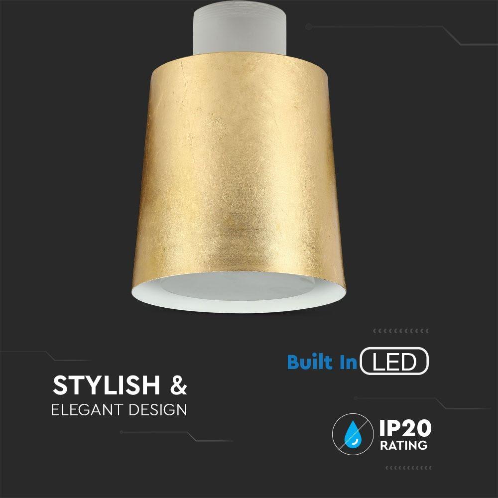 7W Lampa Wisząca LED, Klosz: Akryl, Złoty, Barwa:4000K, VTAC, SKU 3928