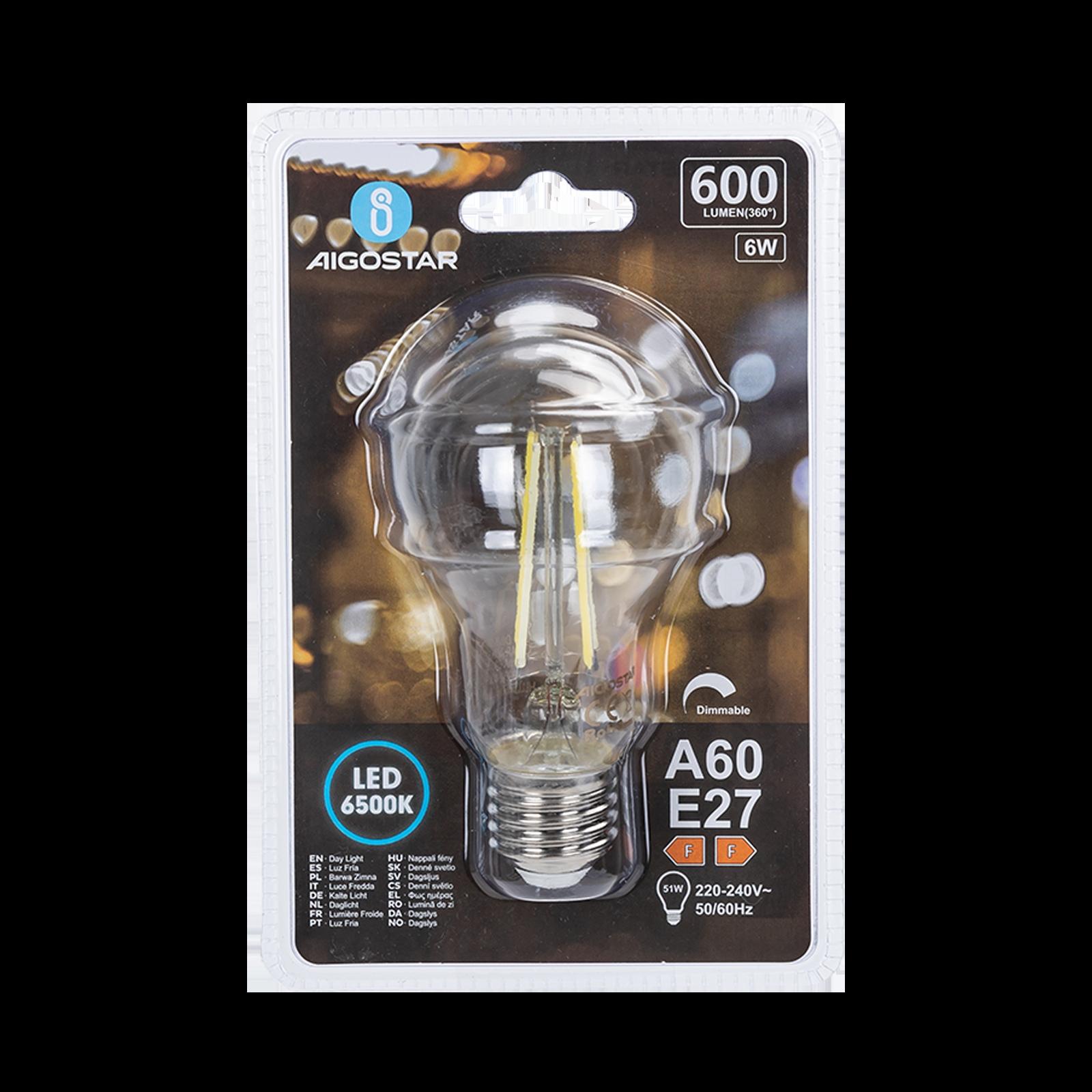 LED dimming filament A60 E27 6W 6500K