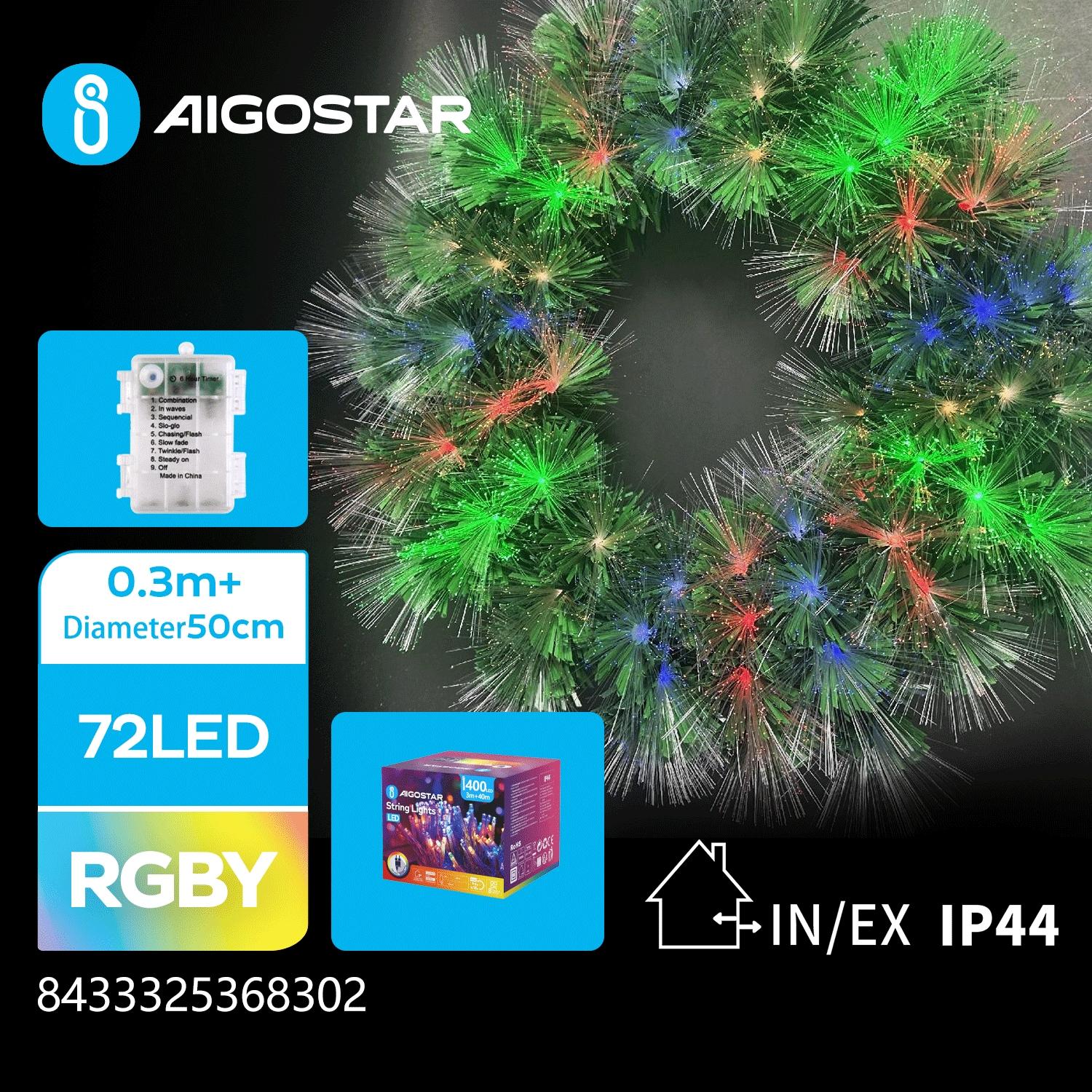 3AA battery luminous fiber optic flower wreath, Φ50cm, RGBY