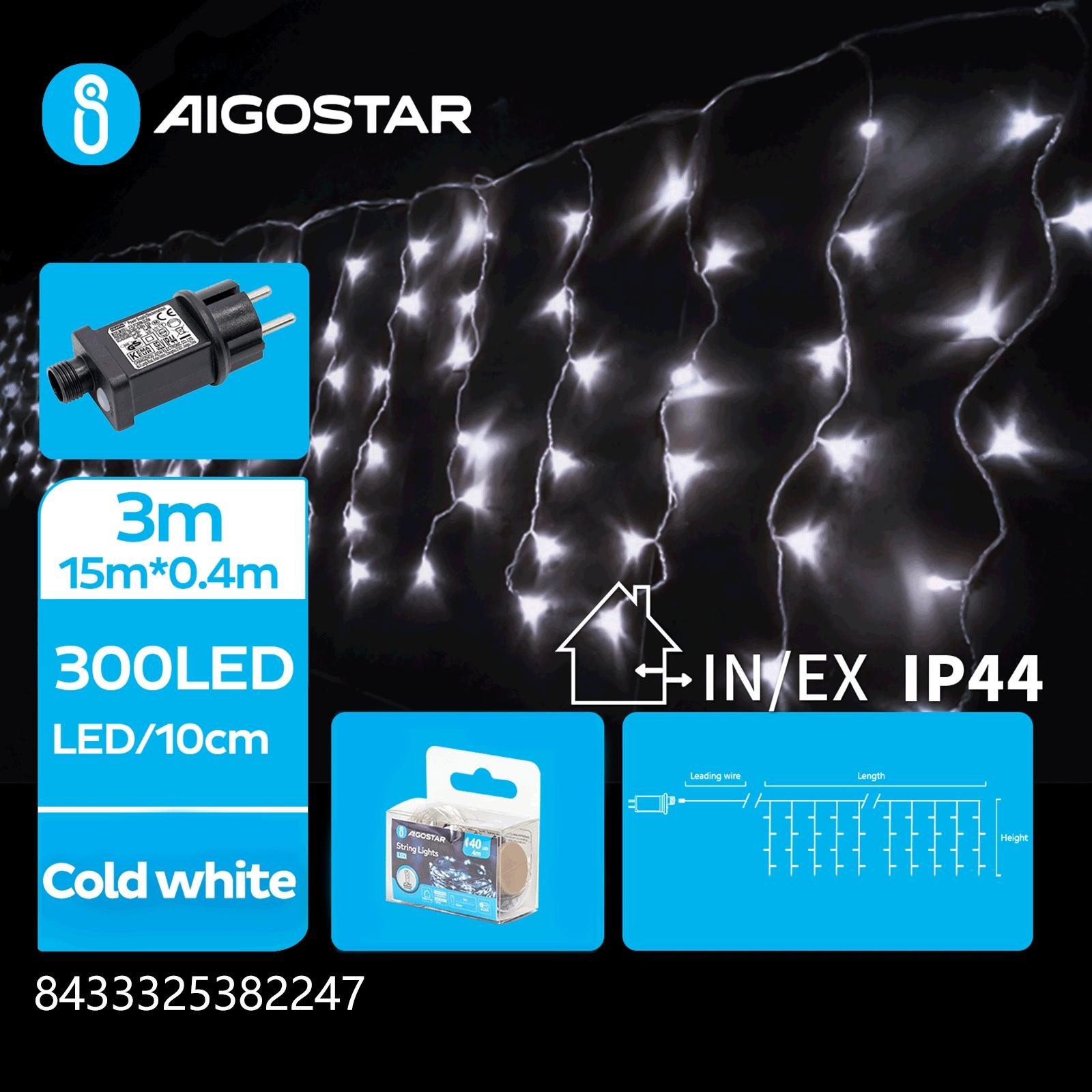 Low voltage icicle (flush) flat string lights, cold white, 3m