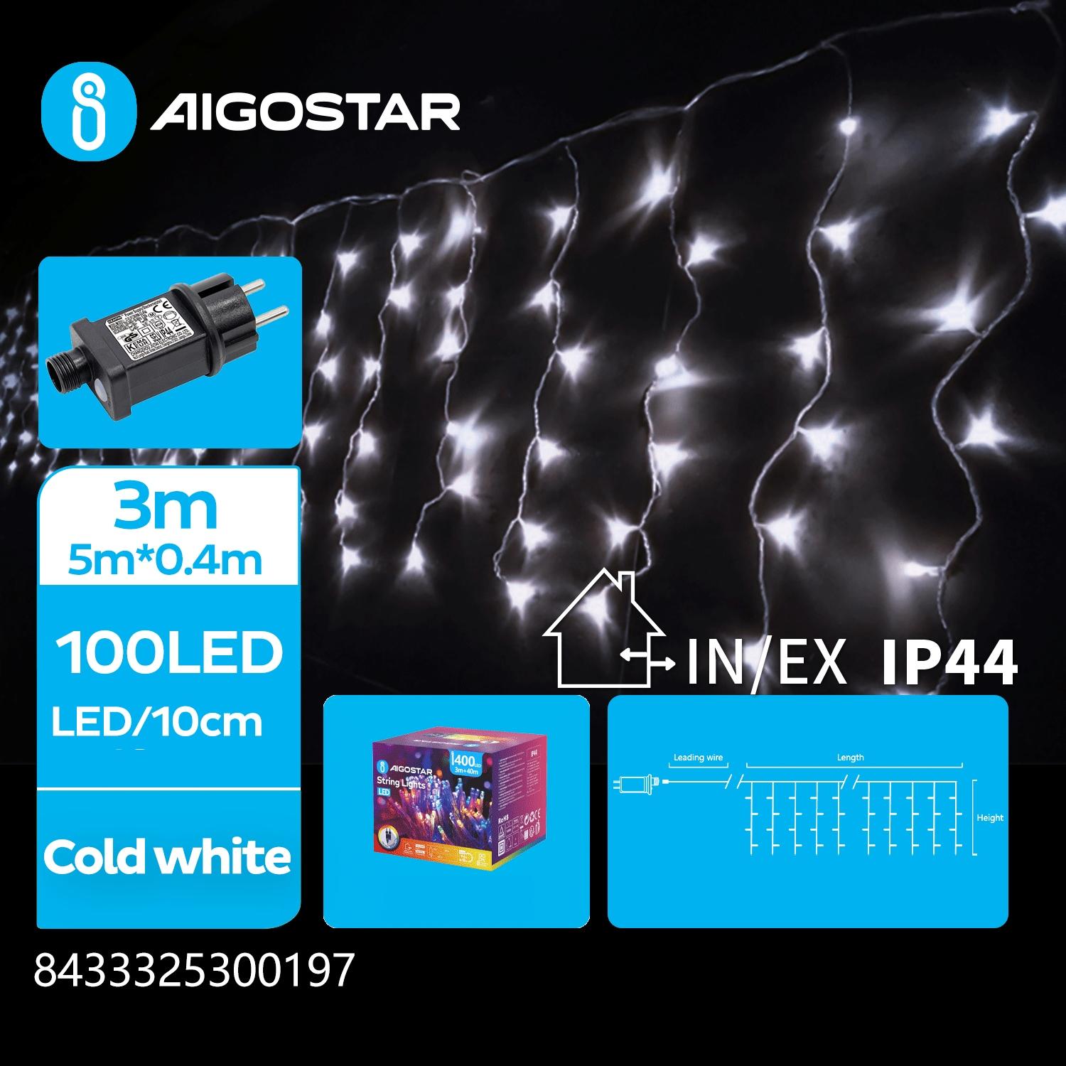 Low voltage icicle (flush) flat string lights, cold white, 5m*0.4m