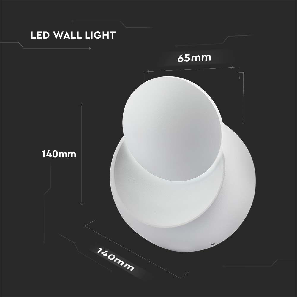 5W Kinkiet okrągły LED, CHIP BRIDGELUX, Barwa:4000K, Biały, VTAC, SKU 217093