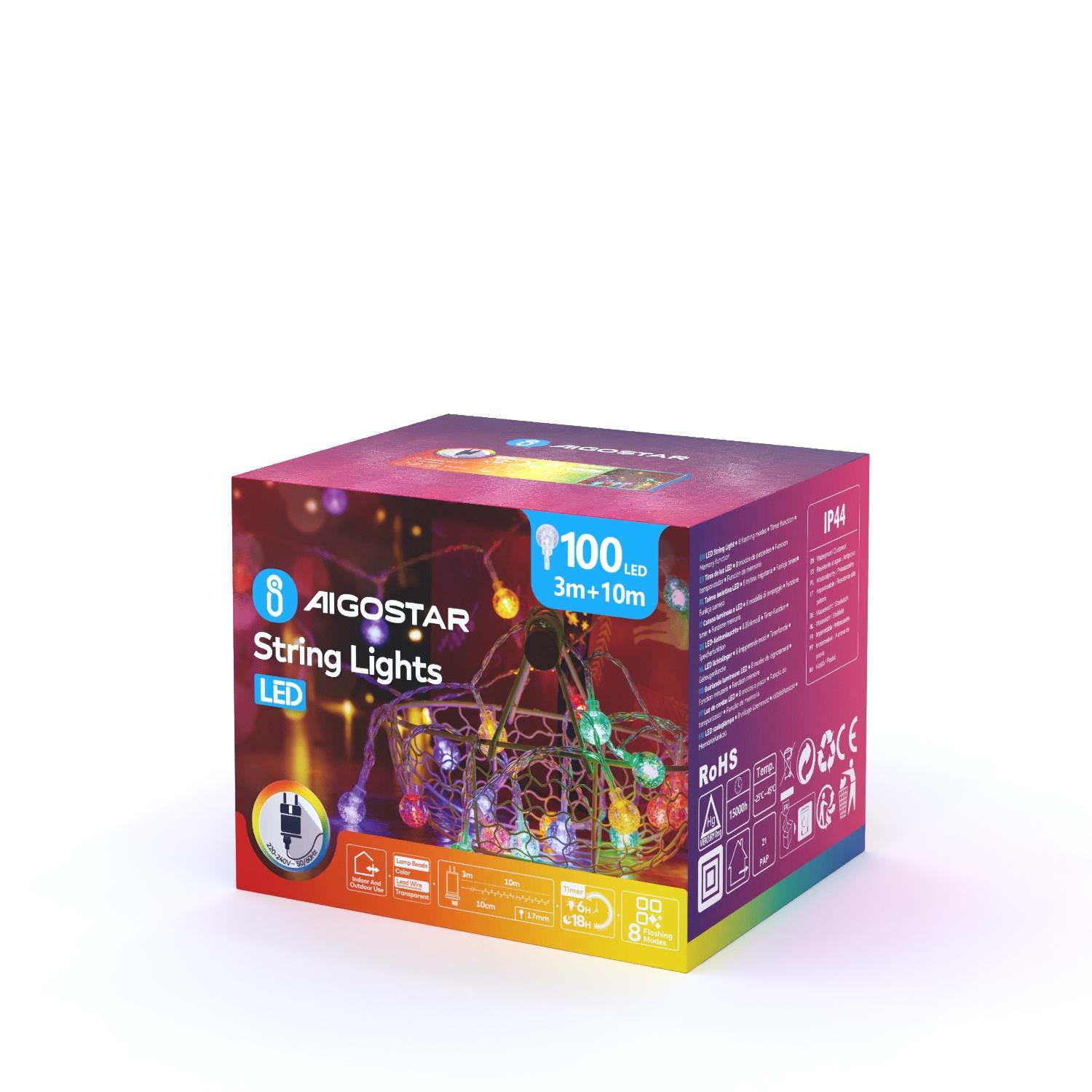 Low voltage bubble string lights, RGBY, 10m