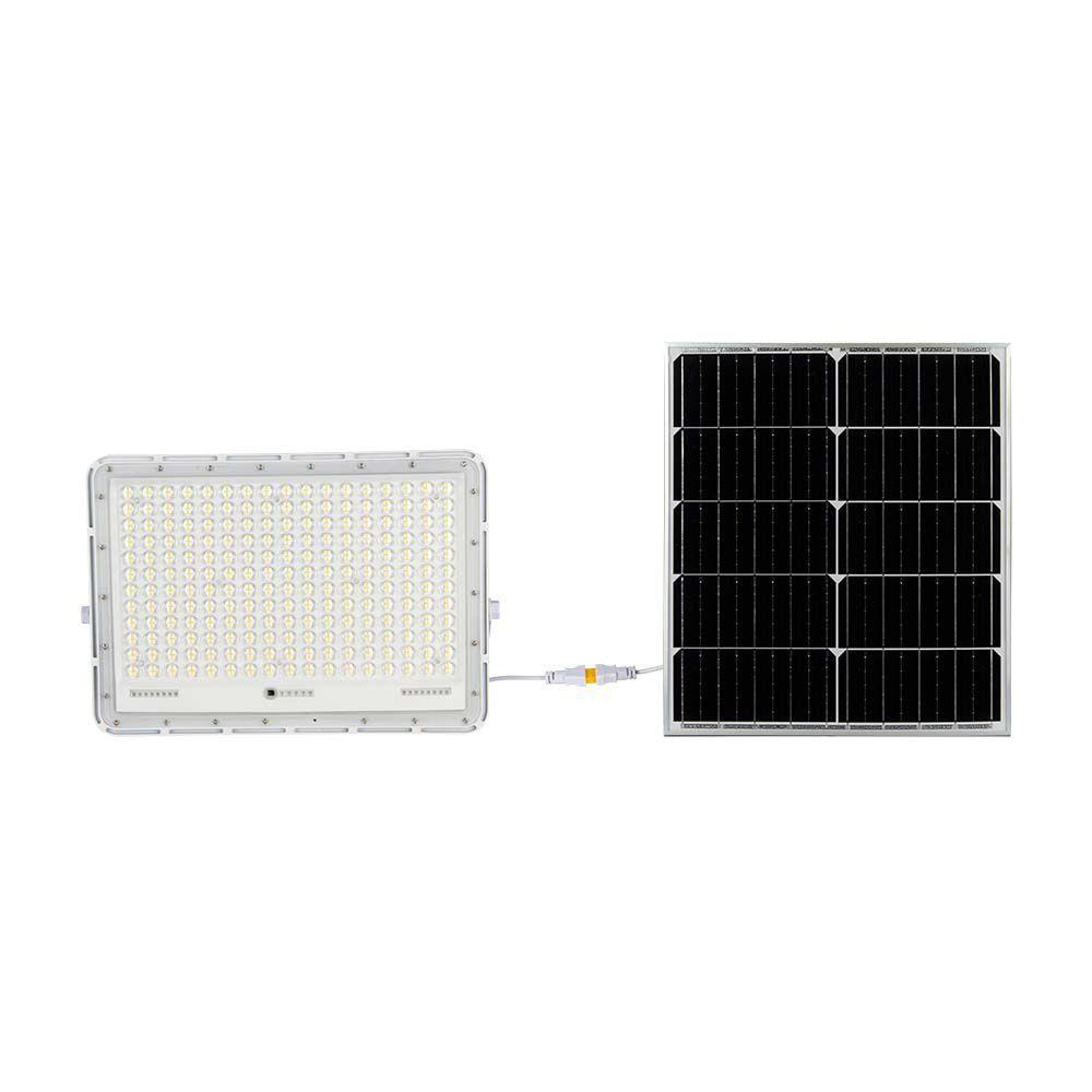 30W Solarny naświetlacz LED z czujnikiem zmierzchu, Panel z przewodem: 3m, Pilot, Bateria 20000mAh/ Barwa:6400K, Obudowa: Biała, VTAC, SKU 7847