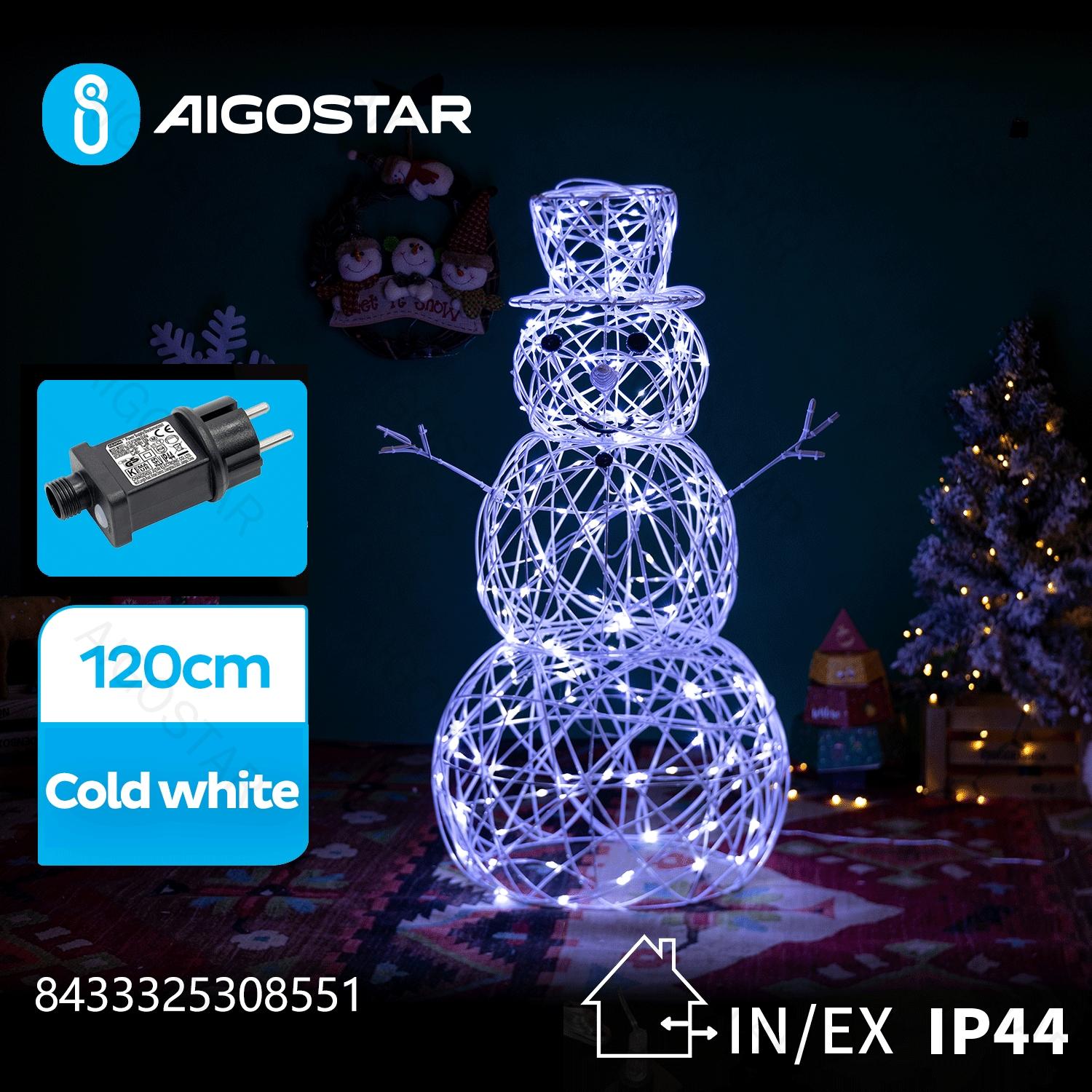 Low voltage acrylic snowman, cold white, 120cm