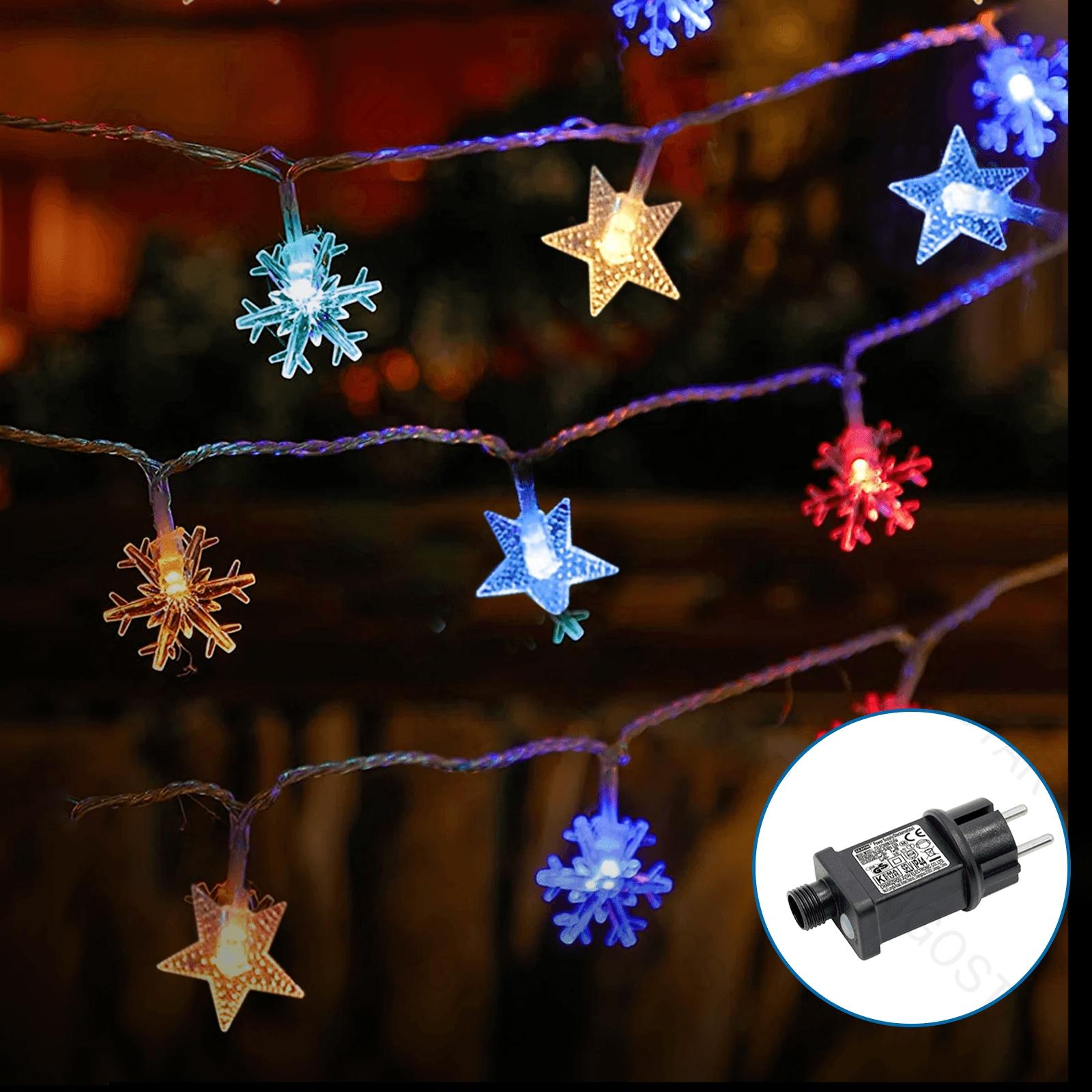 Low voltage star snowflake string lights, RGBY, 5m