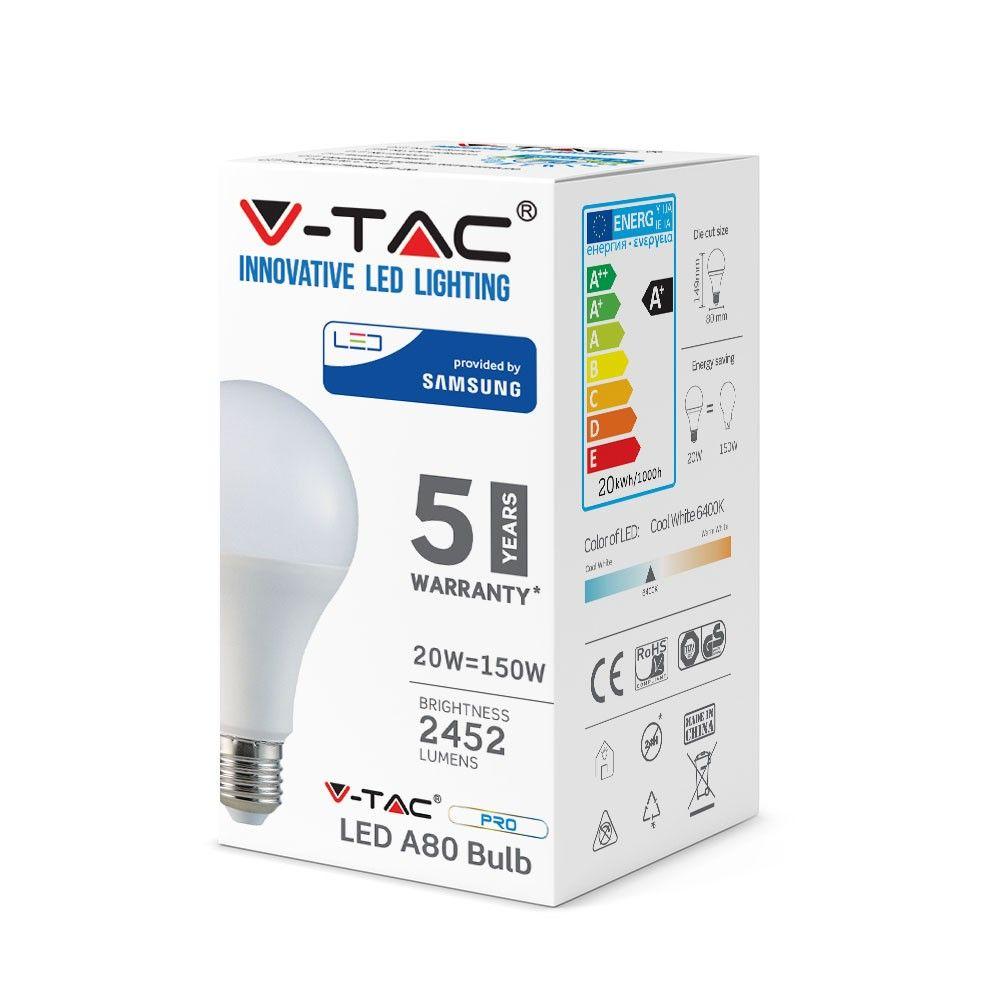 VT-233 20W A80 LED PLASTIC BULB SAMSUNG CHIP 6400K E27