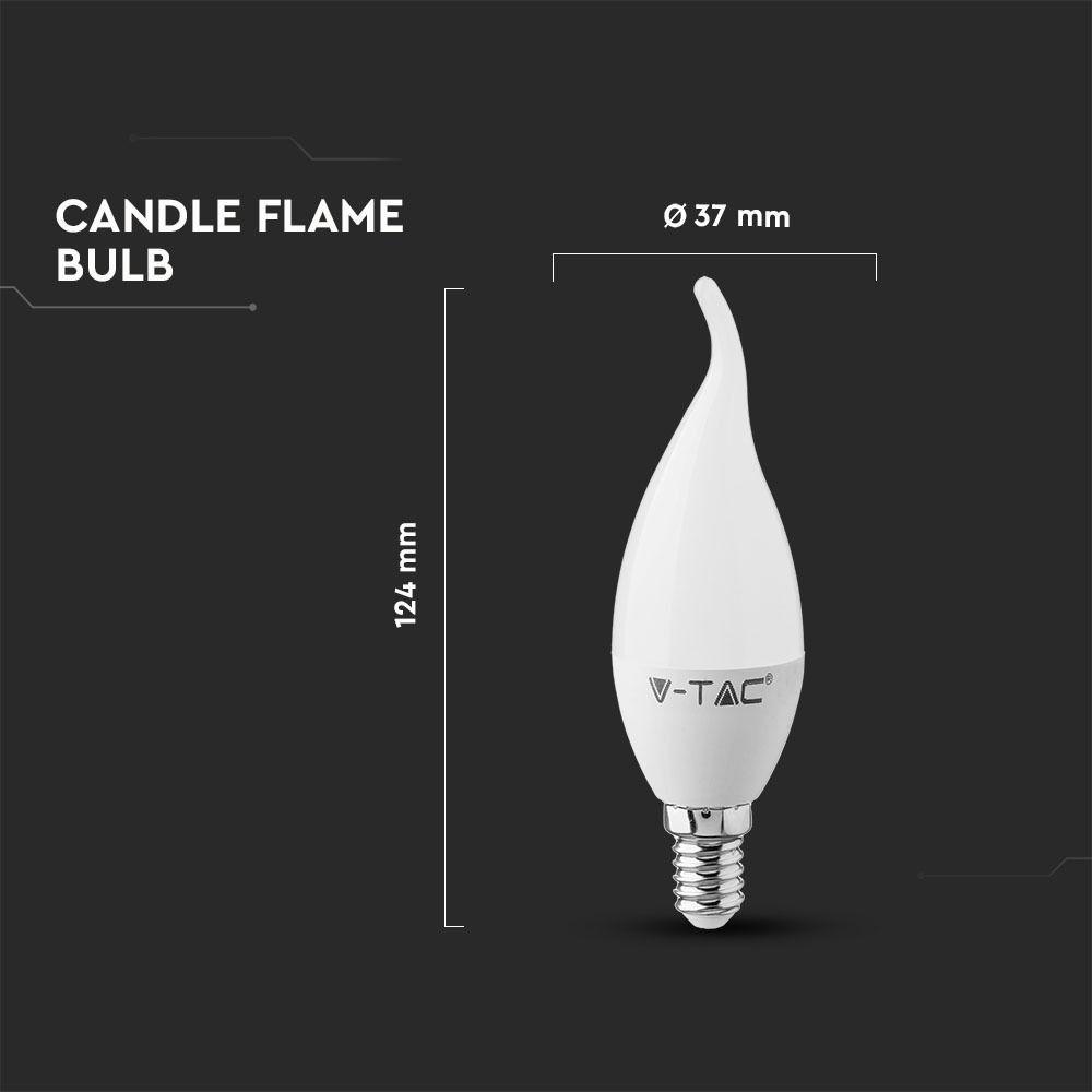 5.5W CF37 Żarówka LED, Klosz - płomień, Chip SAMSUNG, Barwa:4000K, Trzonek:E14, VTAC, SKU 118