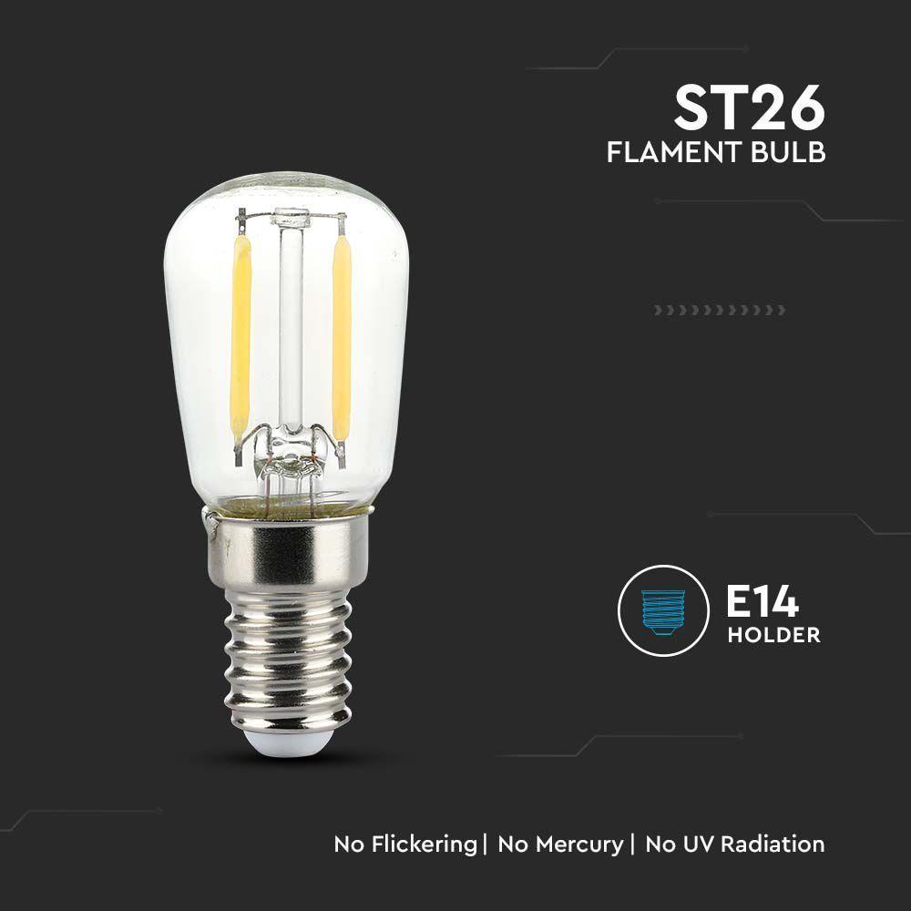 2W ST26 Żarówka LED Filament, Klosz Transparentny, Barwa:4000K, Trzonek:E14, VTAC, SKU 214445