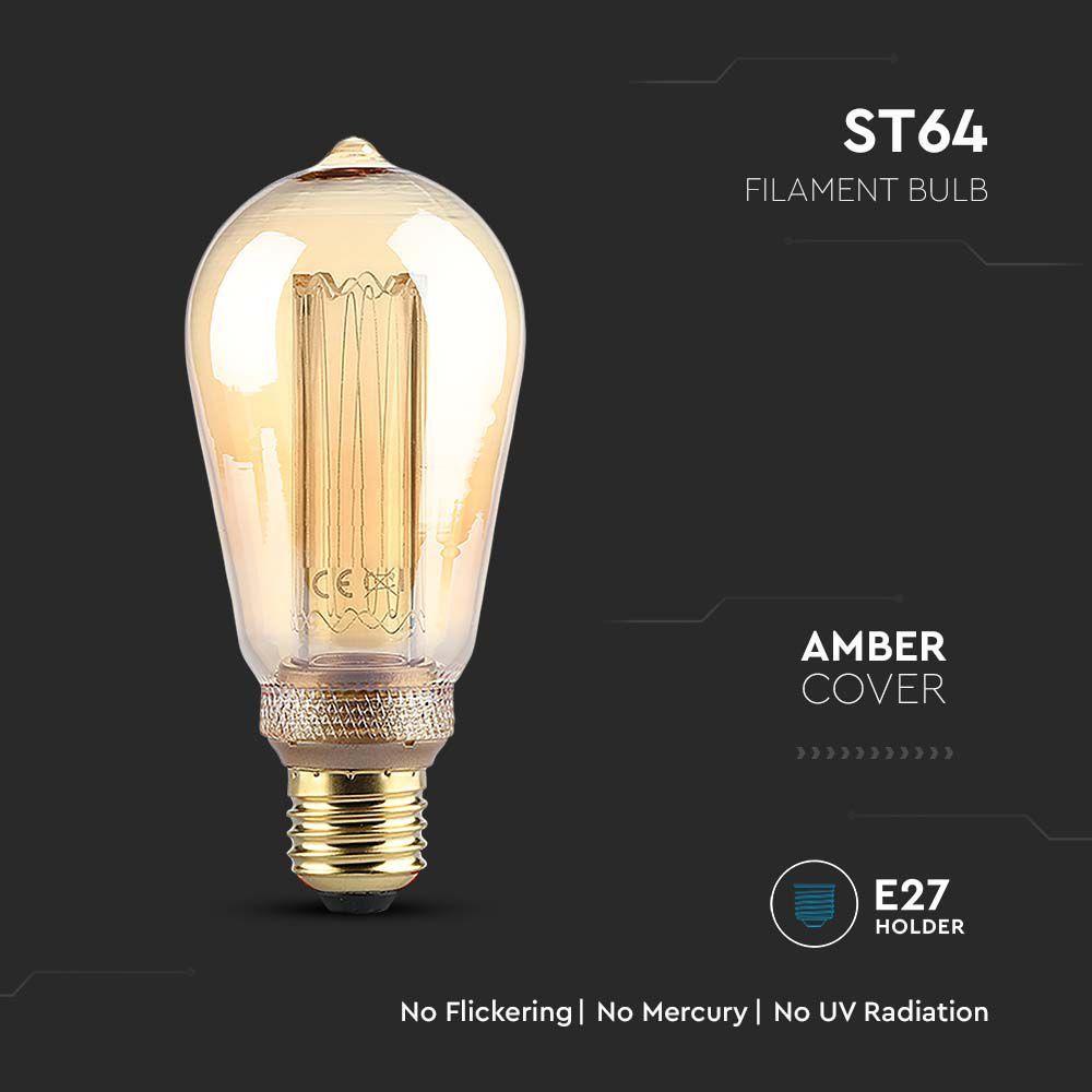 4W ST64 Żarówka LED Filament, Klosz Bursztynowy, Barwa:1800K, Trzonek:E27, VTAC, SKU 217474