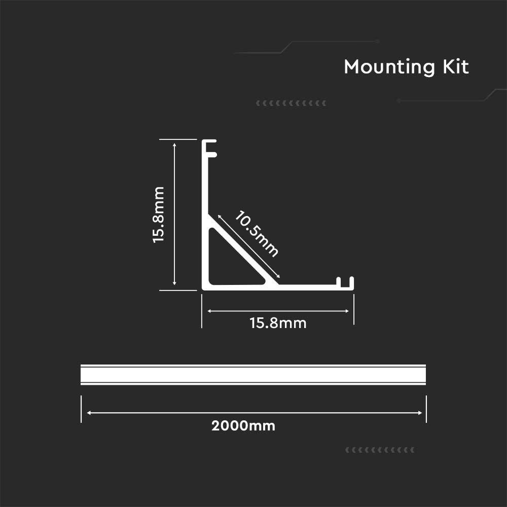 Profil Aluminiowy do paska LED na powierzchniowy narożny, 2000mmx15.8mmx15.8mm, Klosz: Mleczny, Kolor: Aluminium, VTAC, SKU 3353