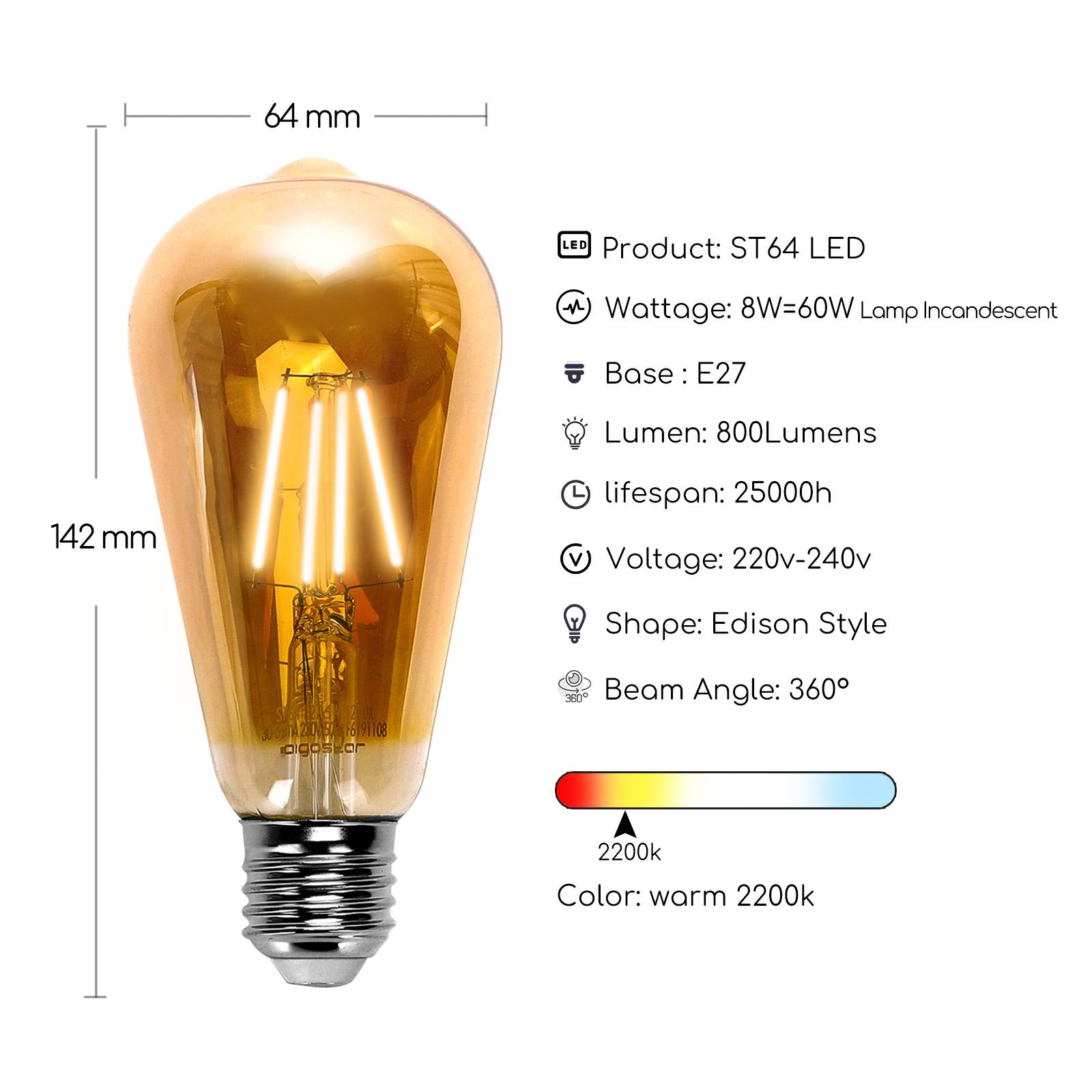 LED Filament Bulb (Amber) ST64 E27 8W