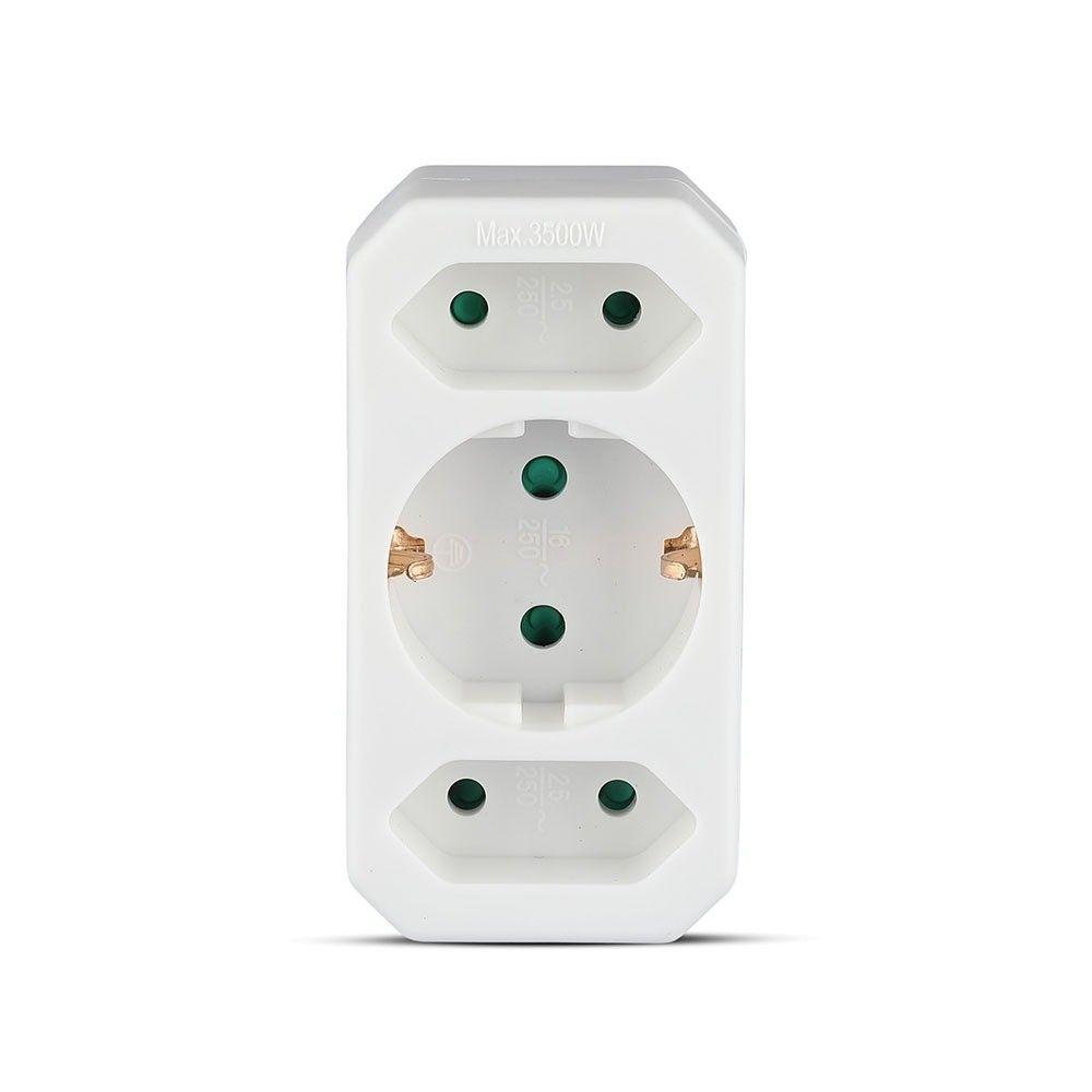 VT-1053 ADAPTER WITH 2 SOCKET (2.5A/16A) WITH EARTHING - WHITE