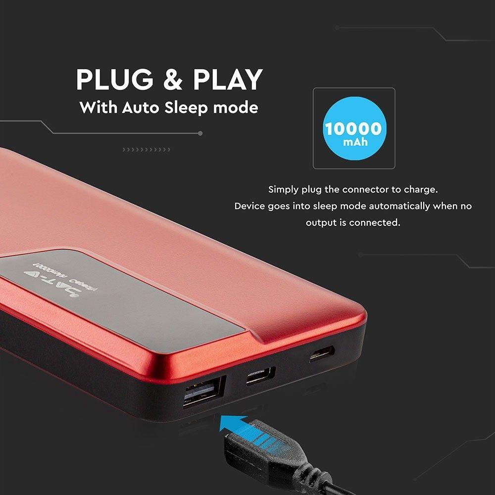 VT-3511 10000mah POWER BANK WITH DIGITAL DISPLAY & USB TYPE-C-RED