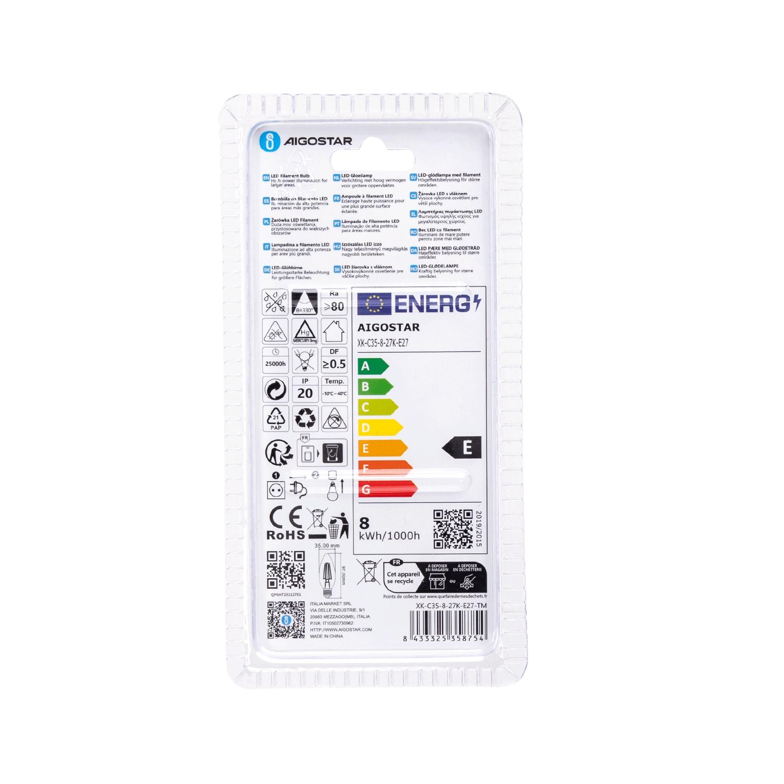 LED Filament Bulb (Clear) C35 E27 8W