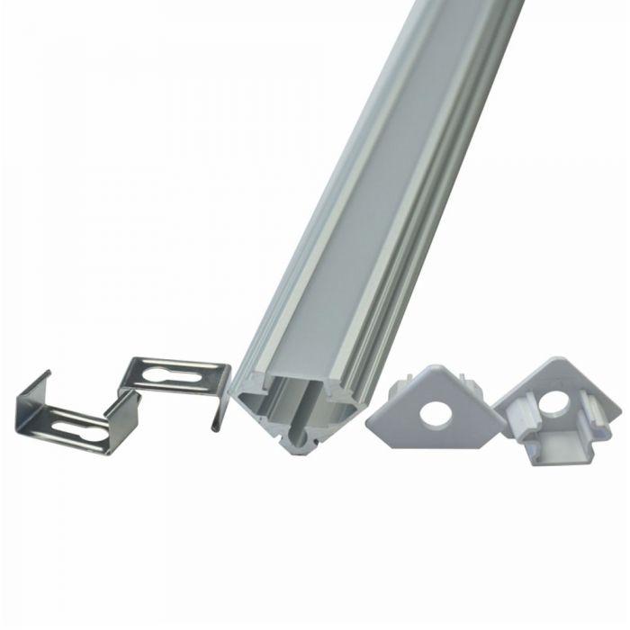 VT-7104 MOUNTING KIT WITH DIFFUSER FOR LED STRIP CORNER 2000MM SILVER(2PCS PACK)