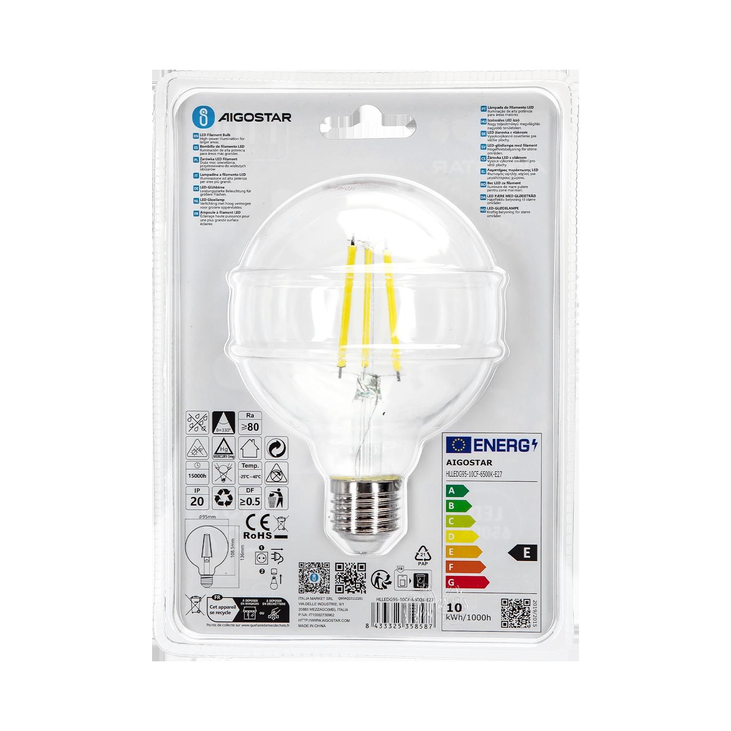 LED Filament Bulb (Clear) G95 E27 10W