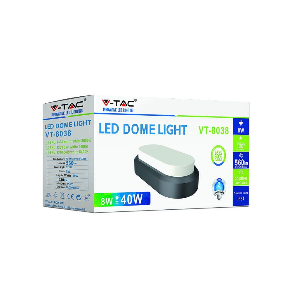 8W, Plafon LED, Barwa:3000K, Obudowa: Czarna, VTAC, SKU 1308