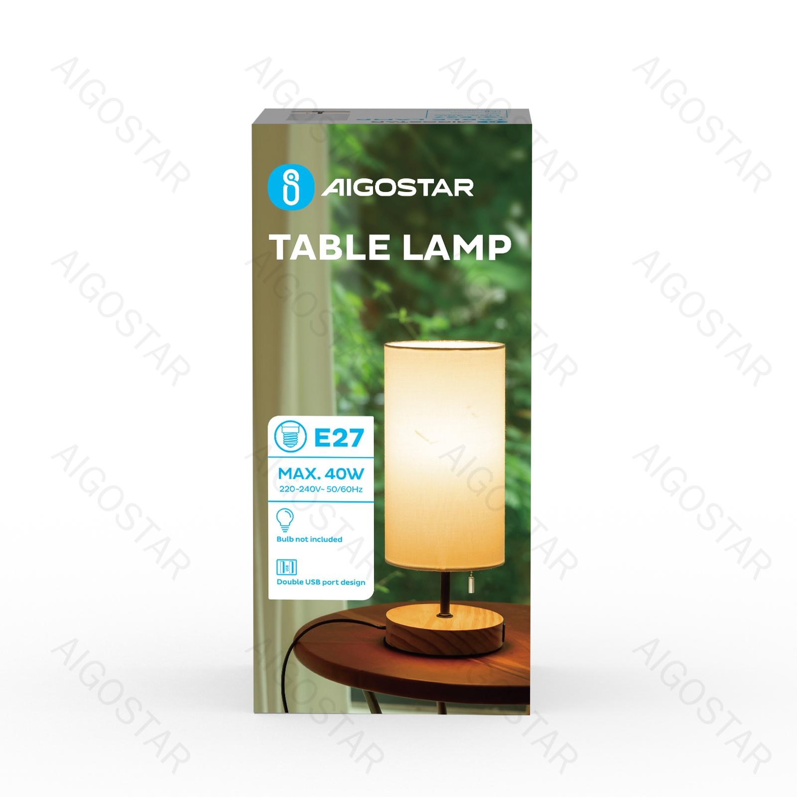 Wooden Table Lamp USB*2 E27 (bulb excluded)