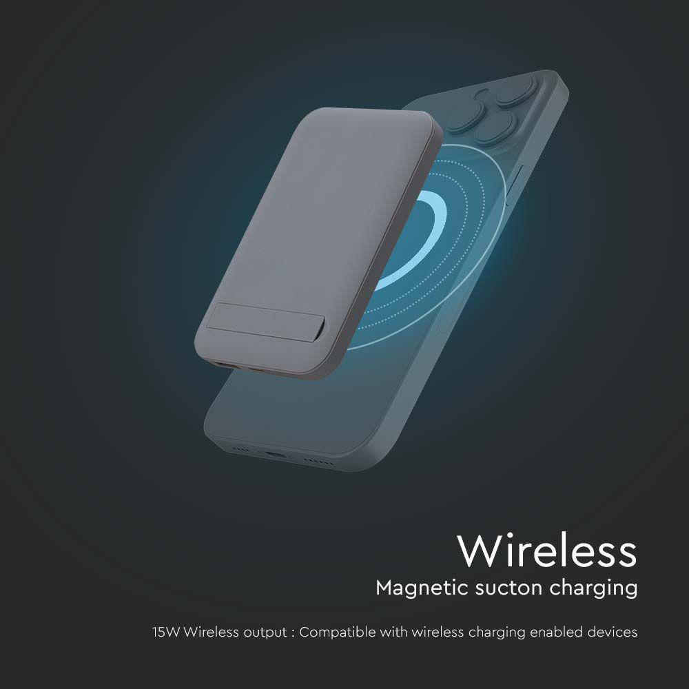 VT-3529 10000mah MAGNETIC WIRELESS POWER BANK WITH METAL RING-GREY