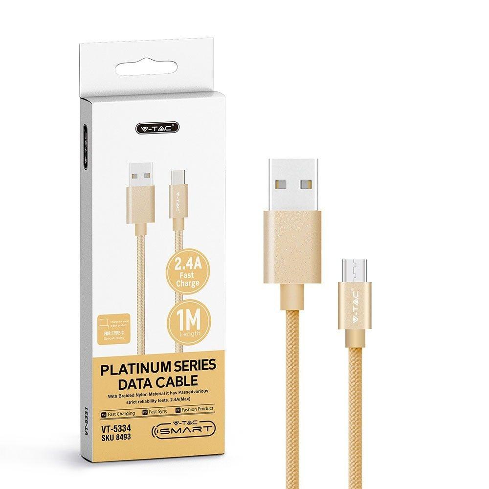 Przewód USB typ: C, 1m, Złoty, VTAC, SKU 8493