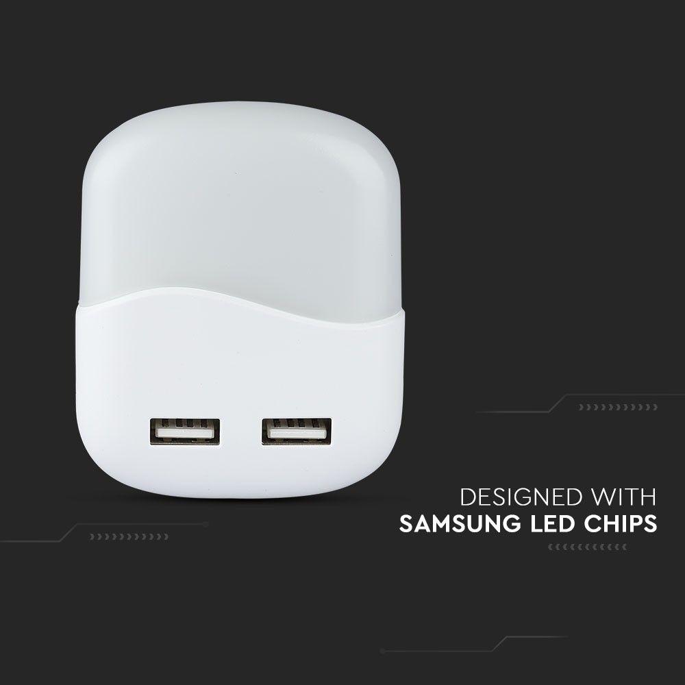 Mini lampka nocna z ładowarką USB, Chip SAMSUNG, Barwa:4000K, Kwadrat, VTAC, SKU 508