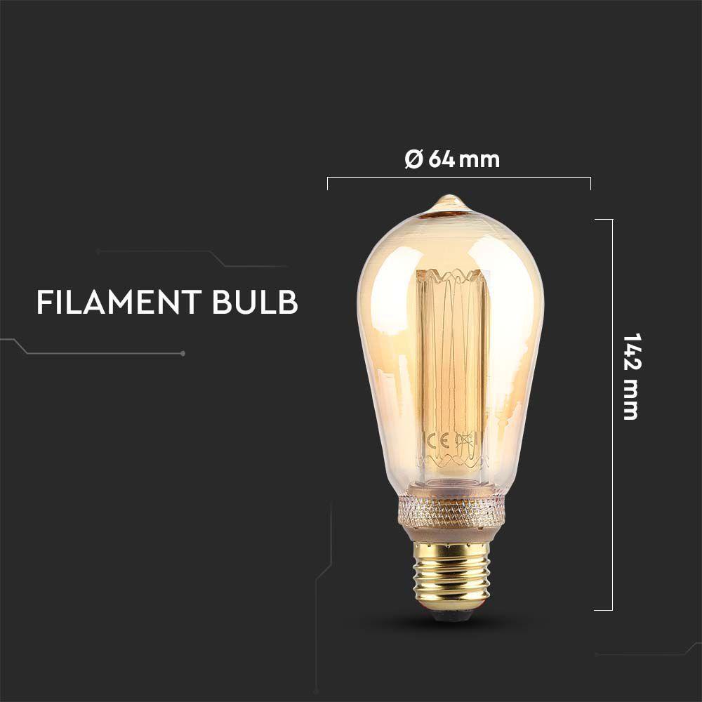 4W ST64 Żarówka LED Filament, Klosz Bursztynowy, Barwa:1800K, Trzonek:E27, VTAC, SKU 217474