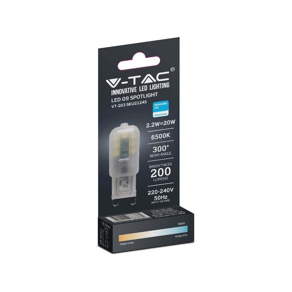 2.2W G9 Żarówka LED, Chip SAMSUNG, Barwa:6500K, Trzonek:G9, VTAC, SKU 21245