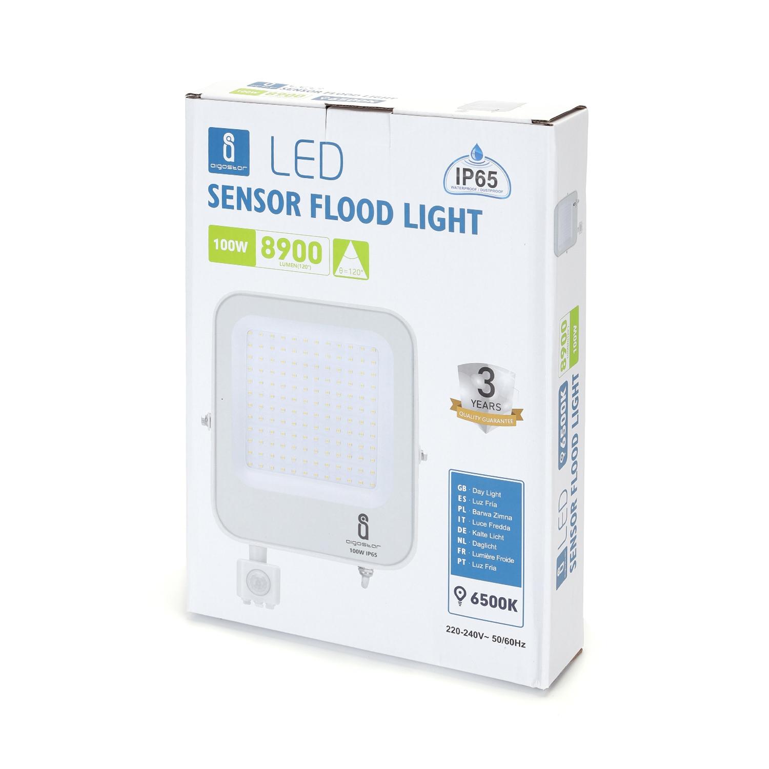 LED Floodlight with Sensor White 100W