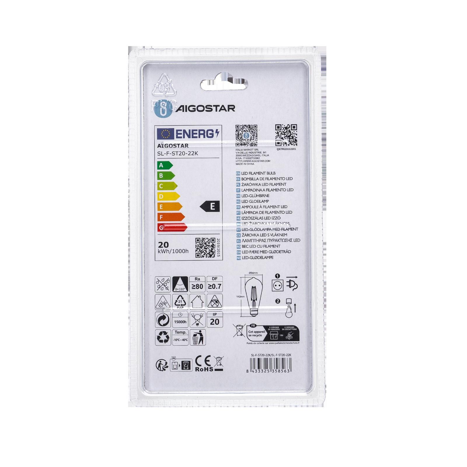 LED Filament Bulb (Amber) ST64 E27 20W