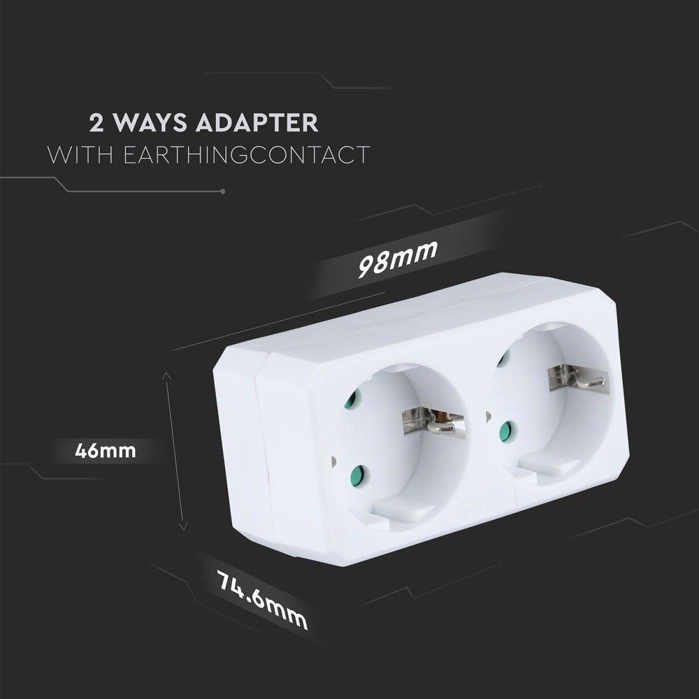 VT-1006-2 2 WAYS ADAPTER WITH EARTHING CONTACT 10/16A 250V-WHITE