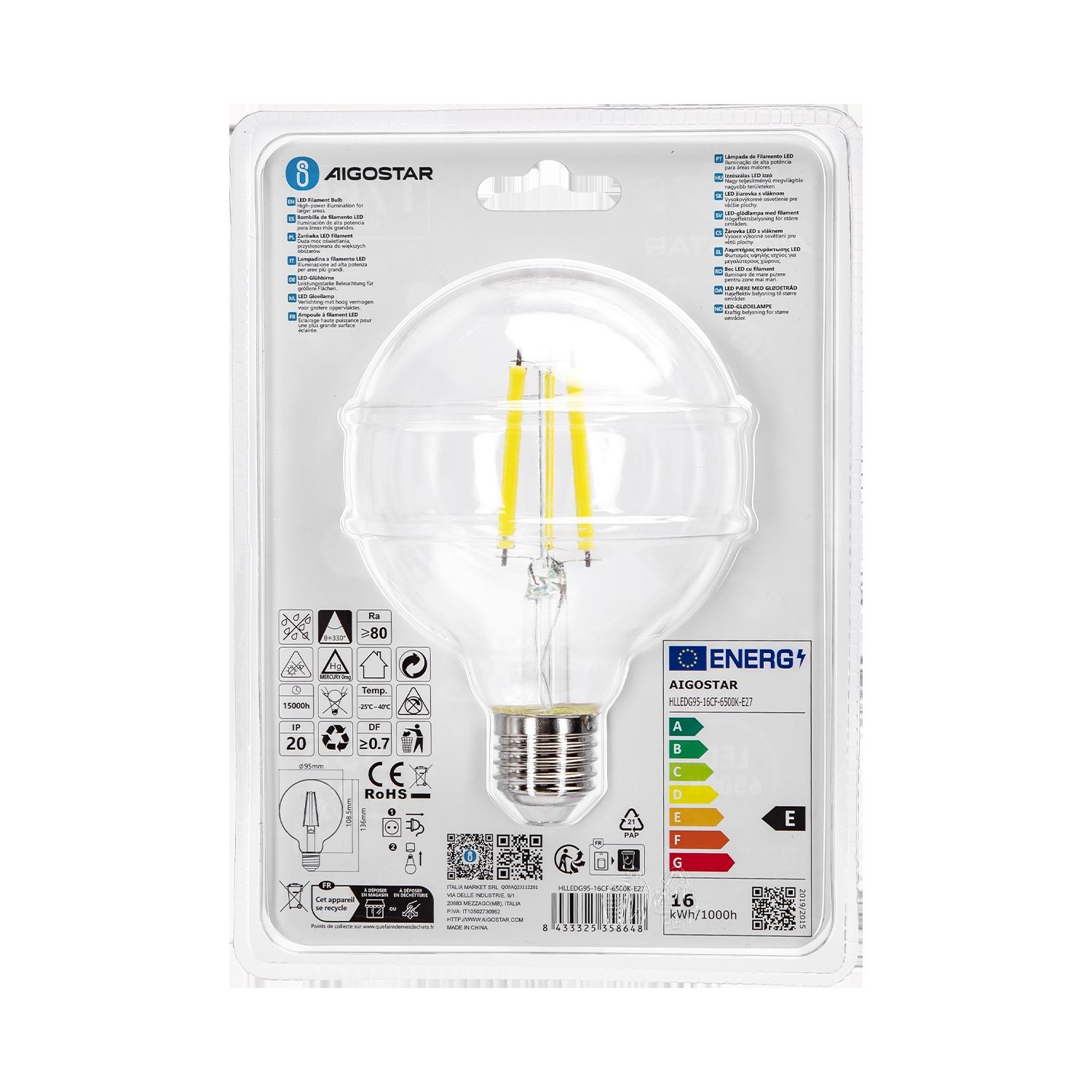 LED Filament Bulb (Clear) G95 E27 16W