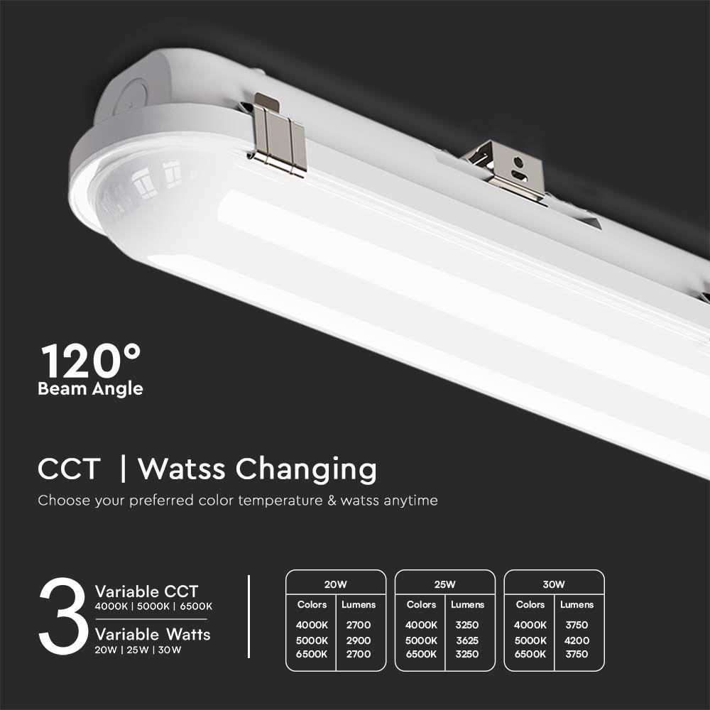 VT-41004SE 20W/25W/30W LED BATTEN FITTING SAMSUNG SENSOR+EMERGENCY 4FT 3IN1 IP65/IK10