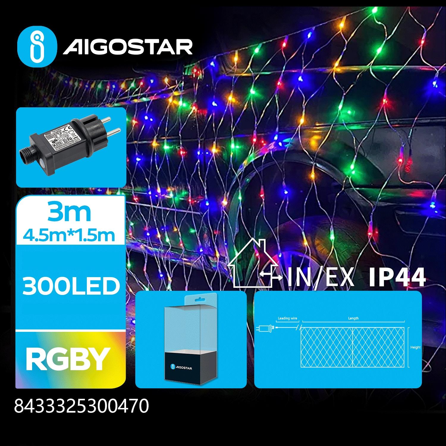 Low voltage net light flat string lights, RGBY, 3m