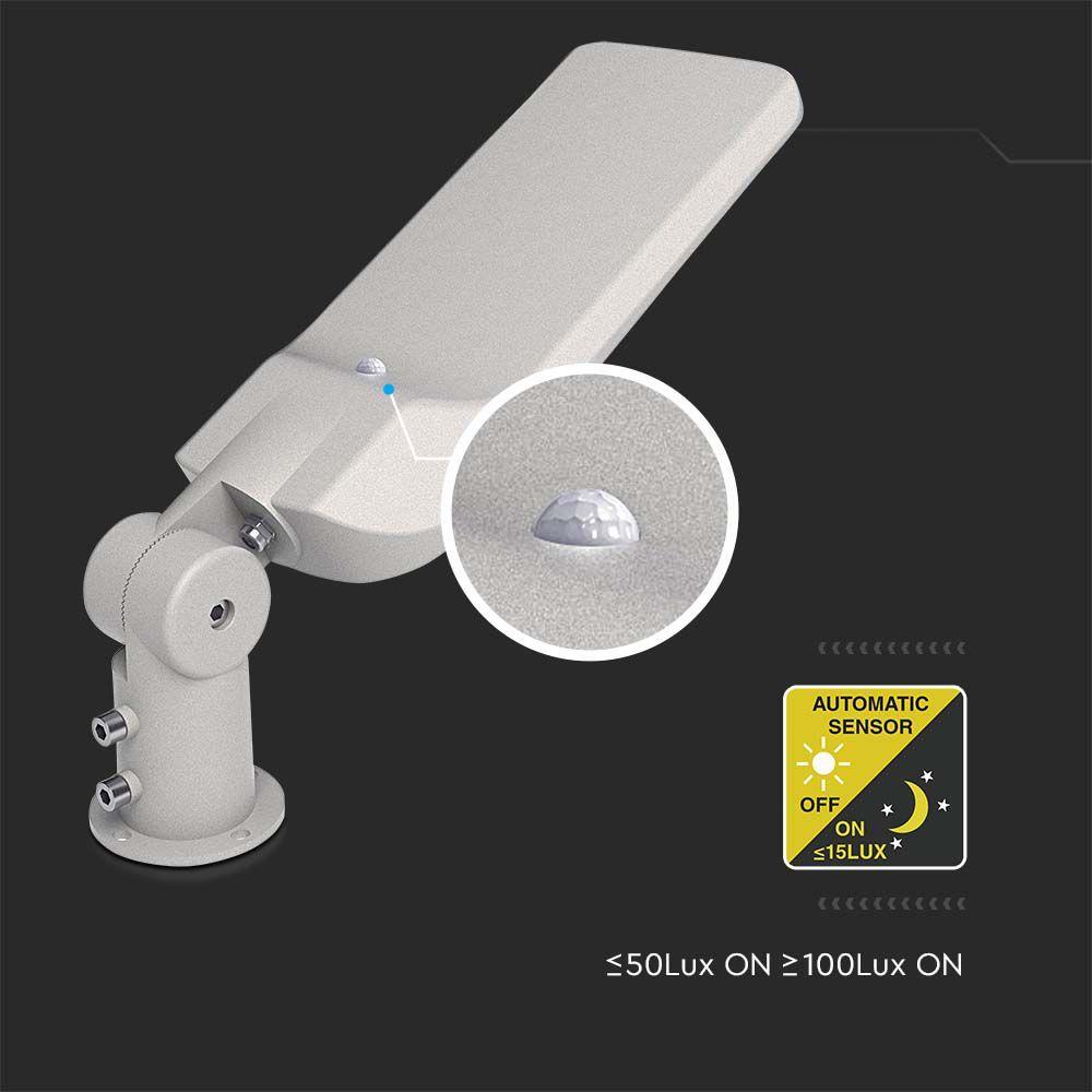 100W Lampa uliczna LED z czujnikiem i regulowanym uchwytem, Chip SAMSUNG, Barwa:4000K, Obudowa: Szara , VTAC, SKU 20434