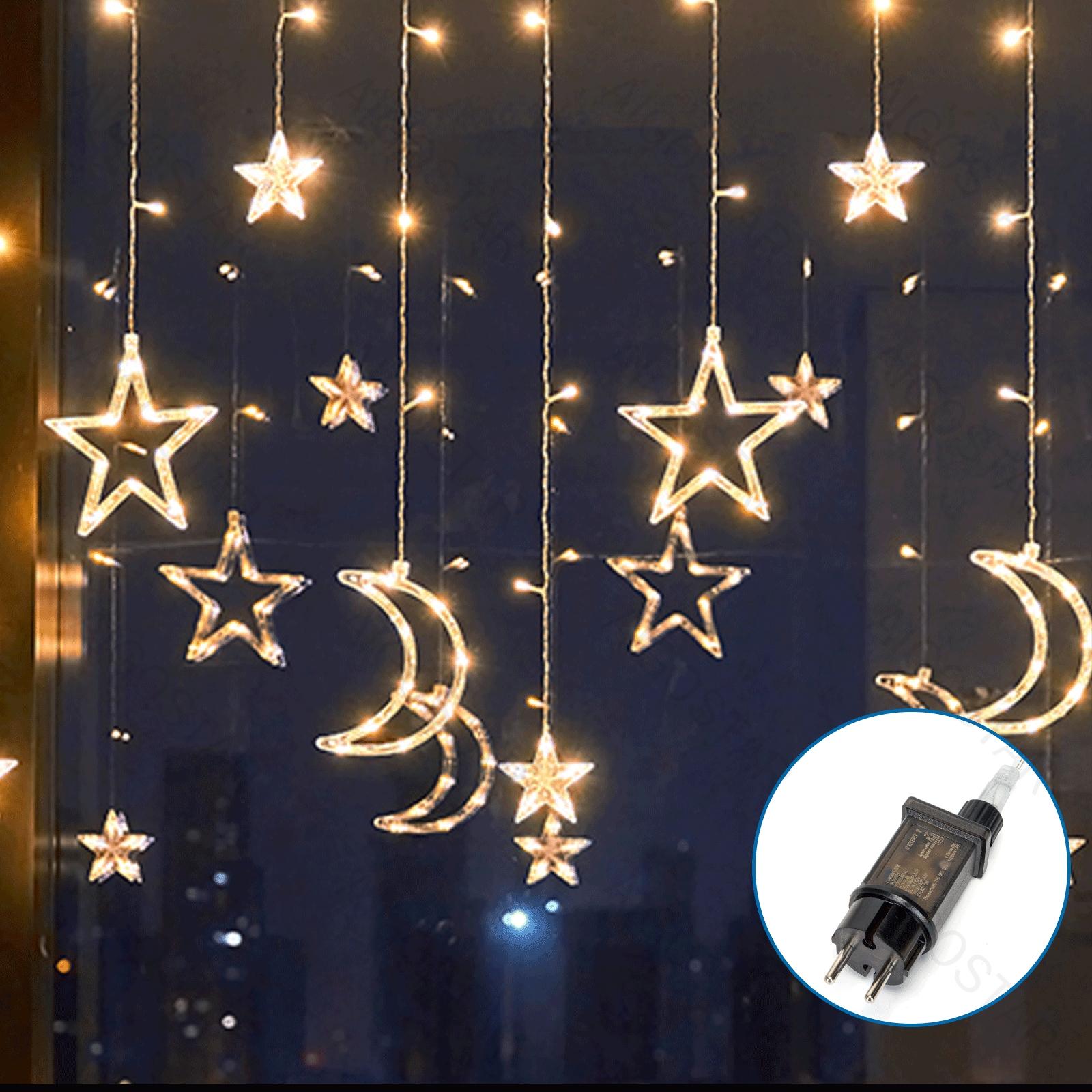 Low voltage connectable string lights, stars and moons (wave), warm white, 3m+3m*0.6m, 12strips