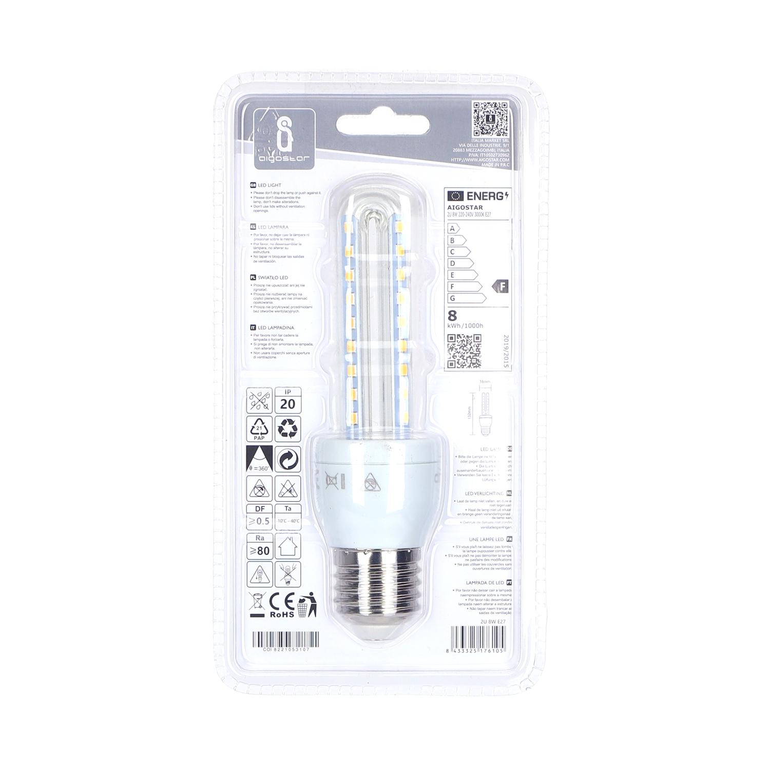 LED E27 8W U-tube