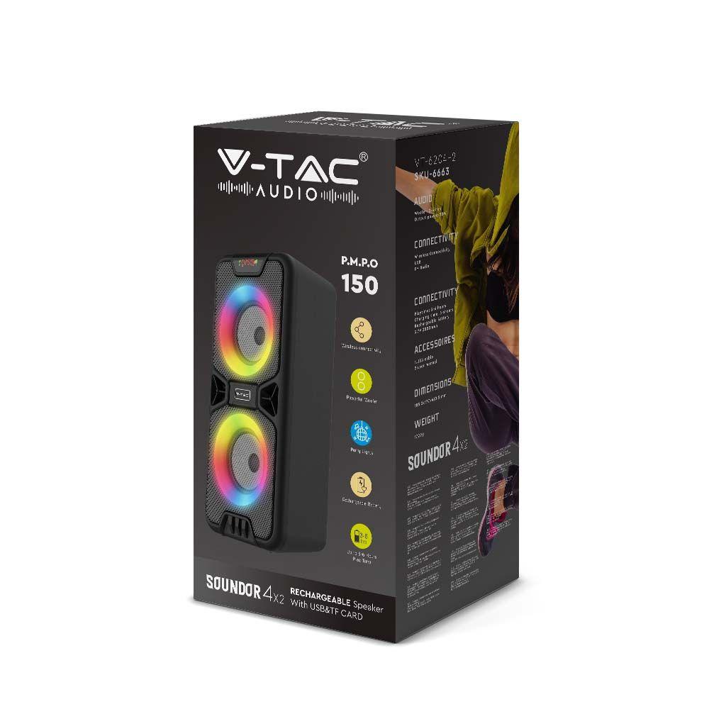 VT-6204-2 2x10W RECHARGEABLE SPEAKER USB & TF CARD SLOT RGB 2x4inch