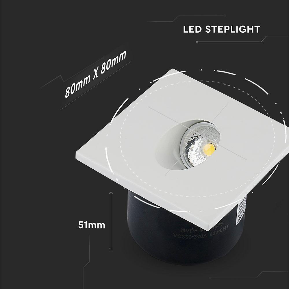 3W Oprawa Schodowa LED, Barwa:4200K, Obudowa: Biała, Kwadrat, VTAC, SKU 1210