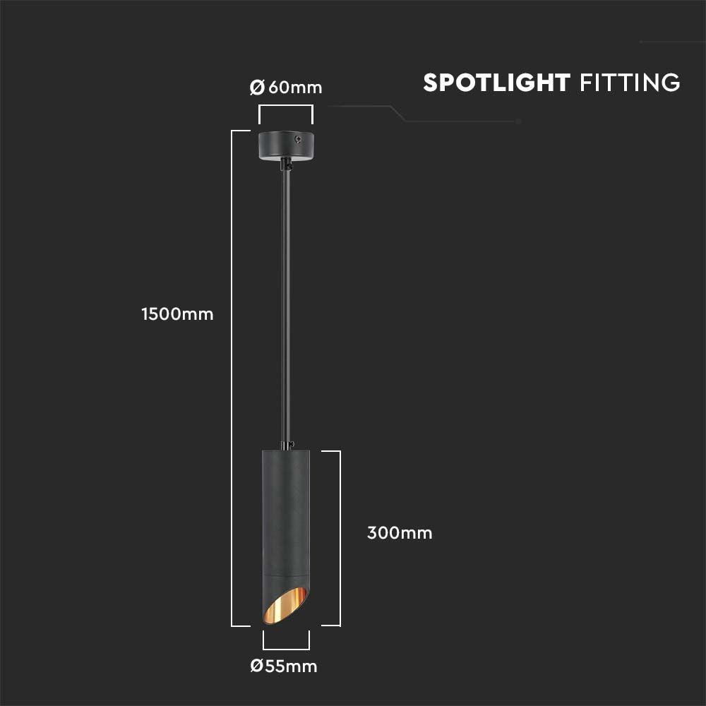 Lampa wisząca, Trzonek:GU10 , Okrągła, Czarna, VTAC, SKU 6685