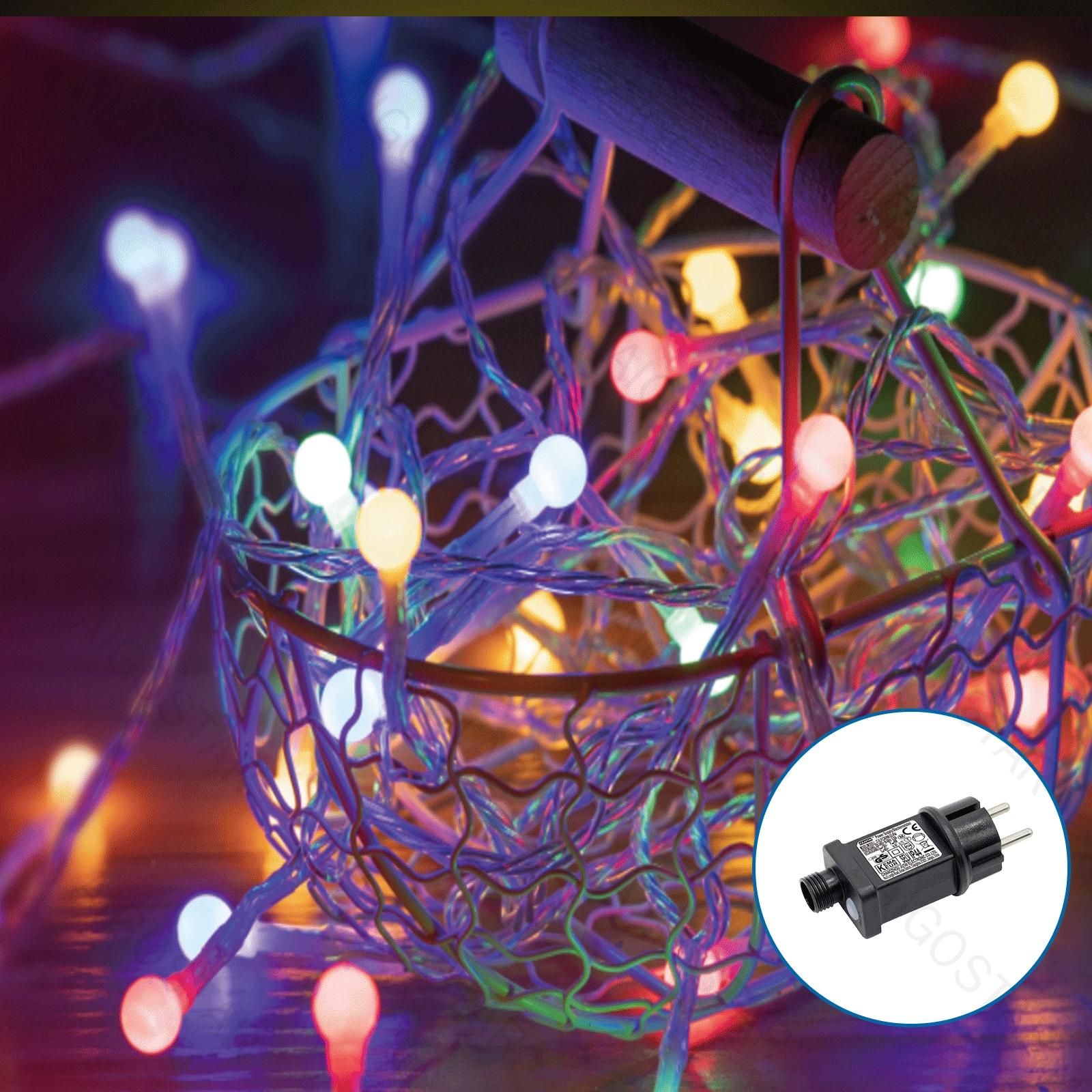 Low Voltage Firecracker String Lights-RGBY-3M+5M-50LED-10CM/LED-green black wire-8blink+time+IP44