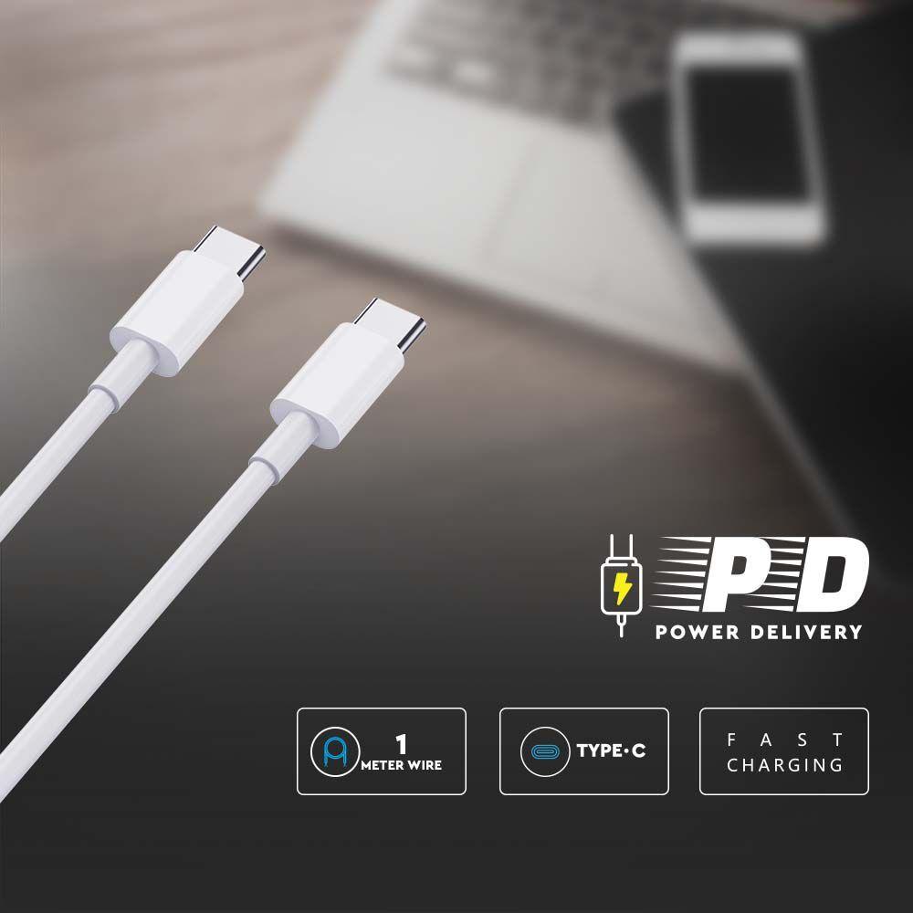 Przewód Fast Charger 60W USB C, 1m, Biały, VTAC, SKU 6681