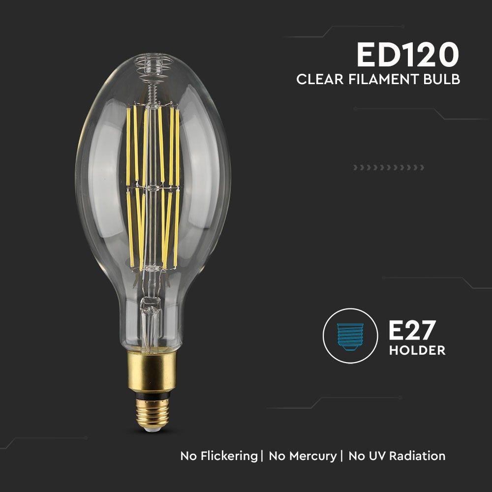 24W LED ED120 Żarówka LED Filament, Klosz Transparentny, Barwa:4000K, Skuteczność: 160lm/W, Trzonek:E27 , VTAC, SKU 2816