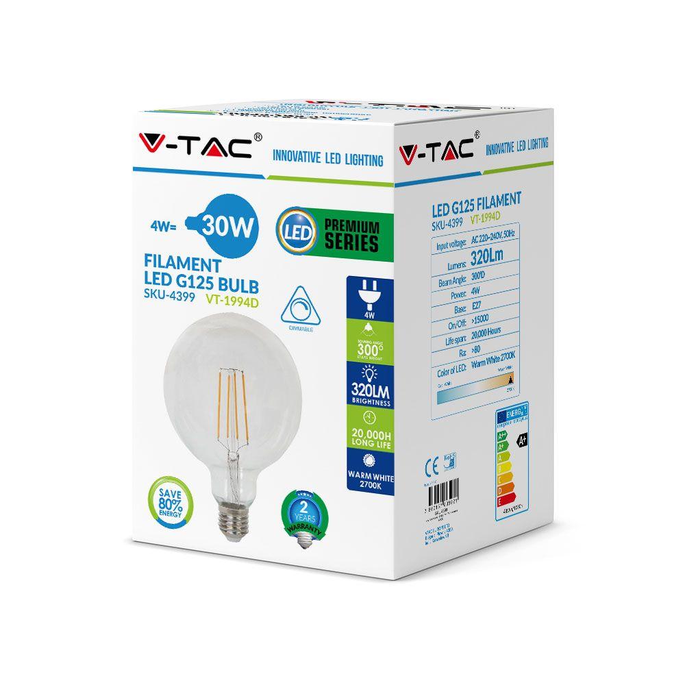 VT-1994D 4W G125 FILAMENT BULB 2700K E27 DIMMABLE