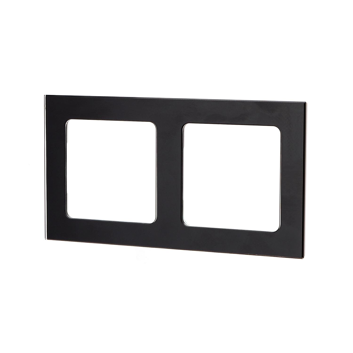 German-French Two Gang Glass Wall Plate Black