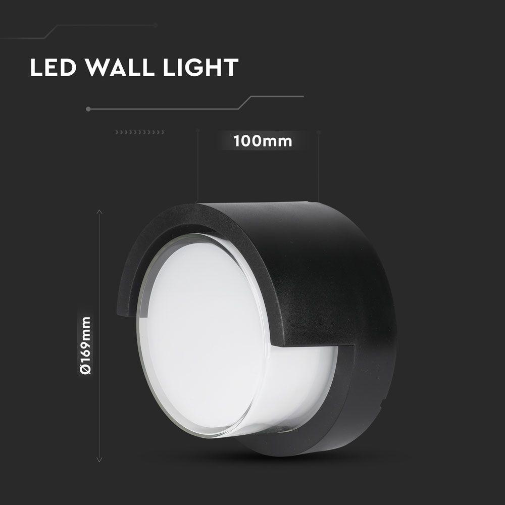 12W Lampa ścienna LED, Barwa:3000K, Czarny, Okrągła, VTAC, SKU 218537