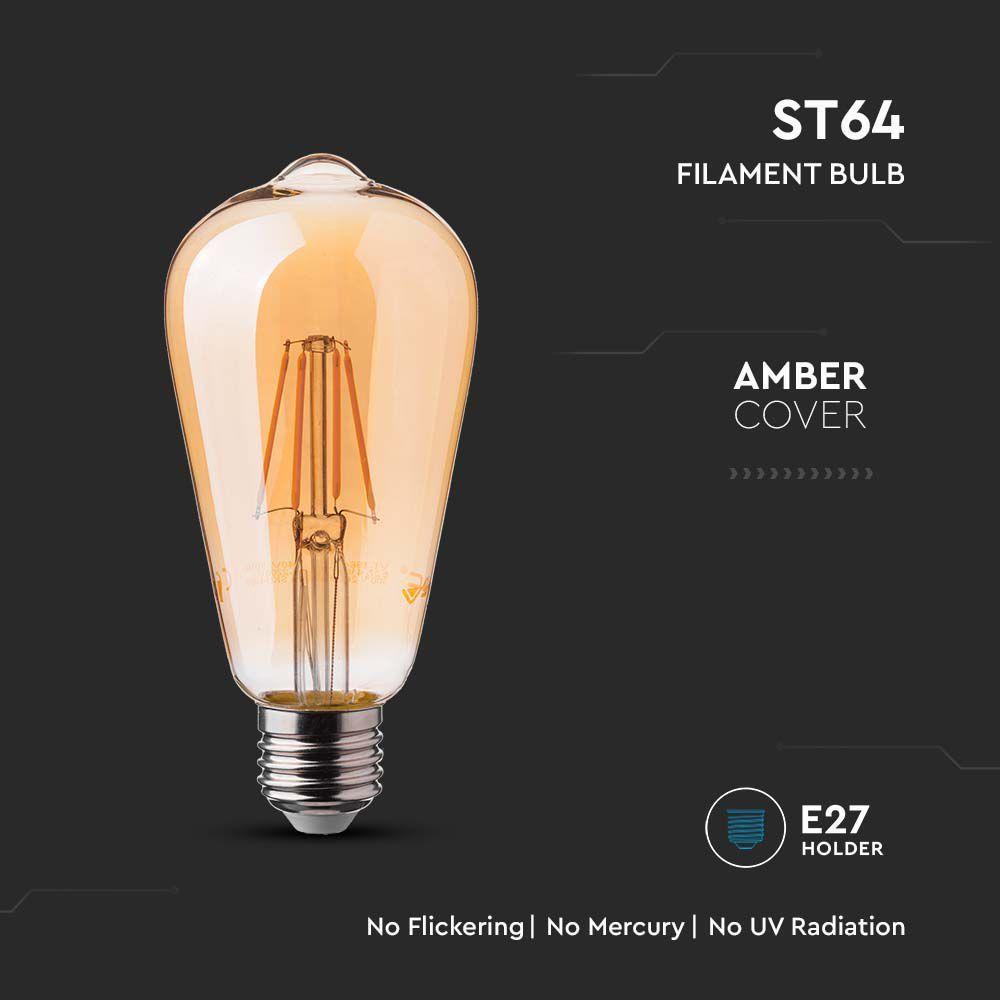 VT-1966 6W LED ST64 FILAMENT AMBER COVER BULB 2200K E27