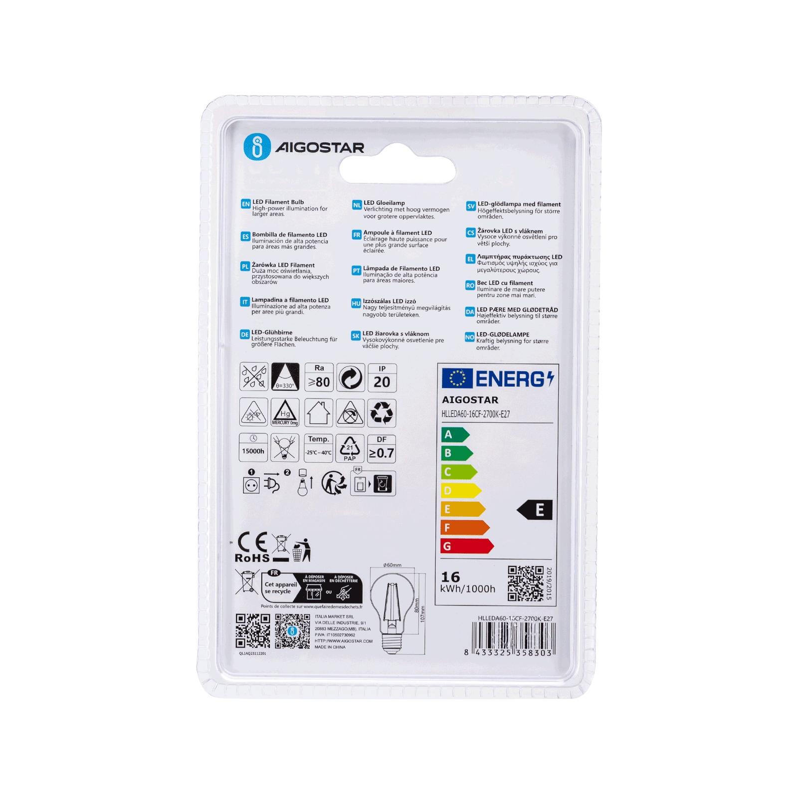 LED Filament Bulb (Clear) A60 E27 16W