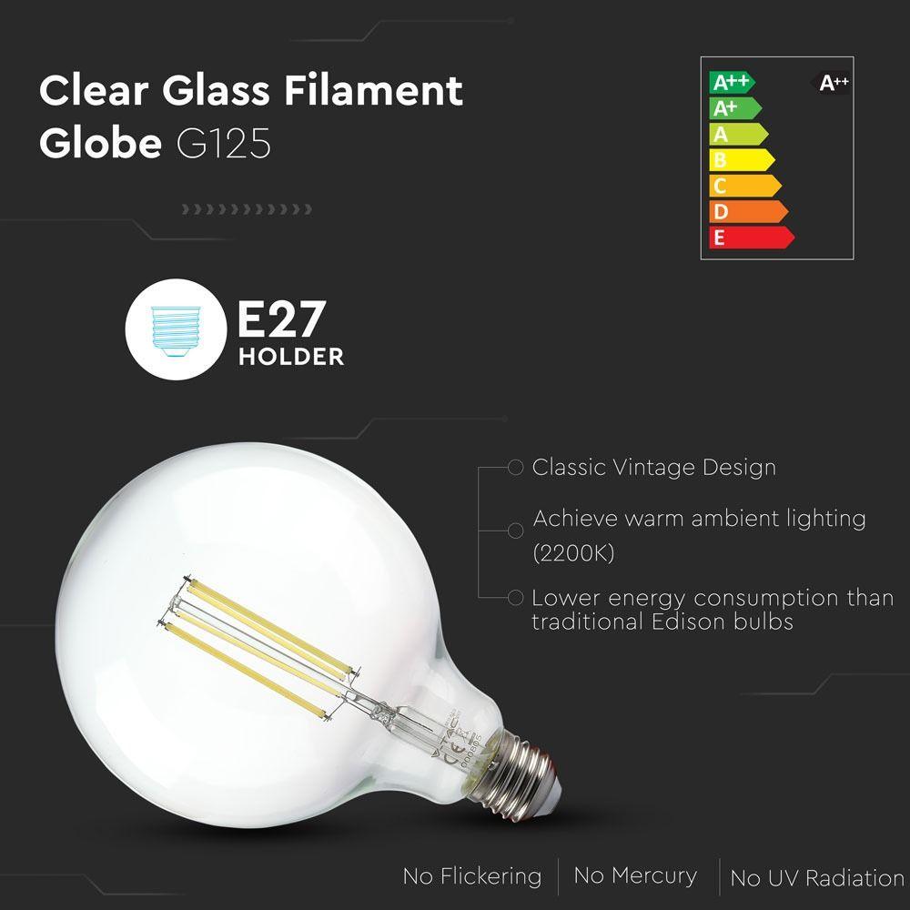 VT-2143 12.5W G125 LED FILAMENT BULB-CLEAR GLASS 6500K E27