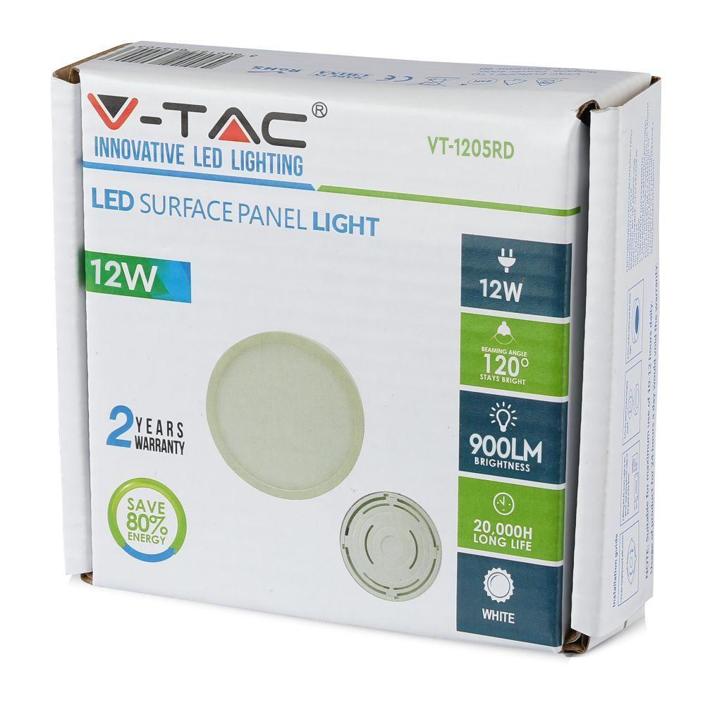 VT-1205 12W LED SURFACE PANEL 6400K ROUND